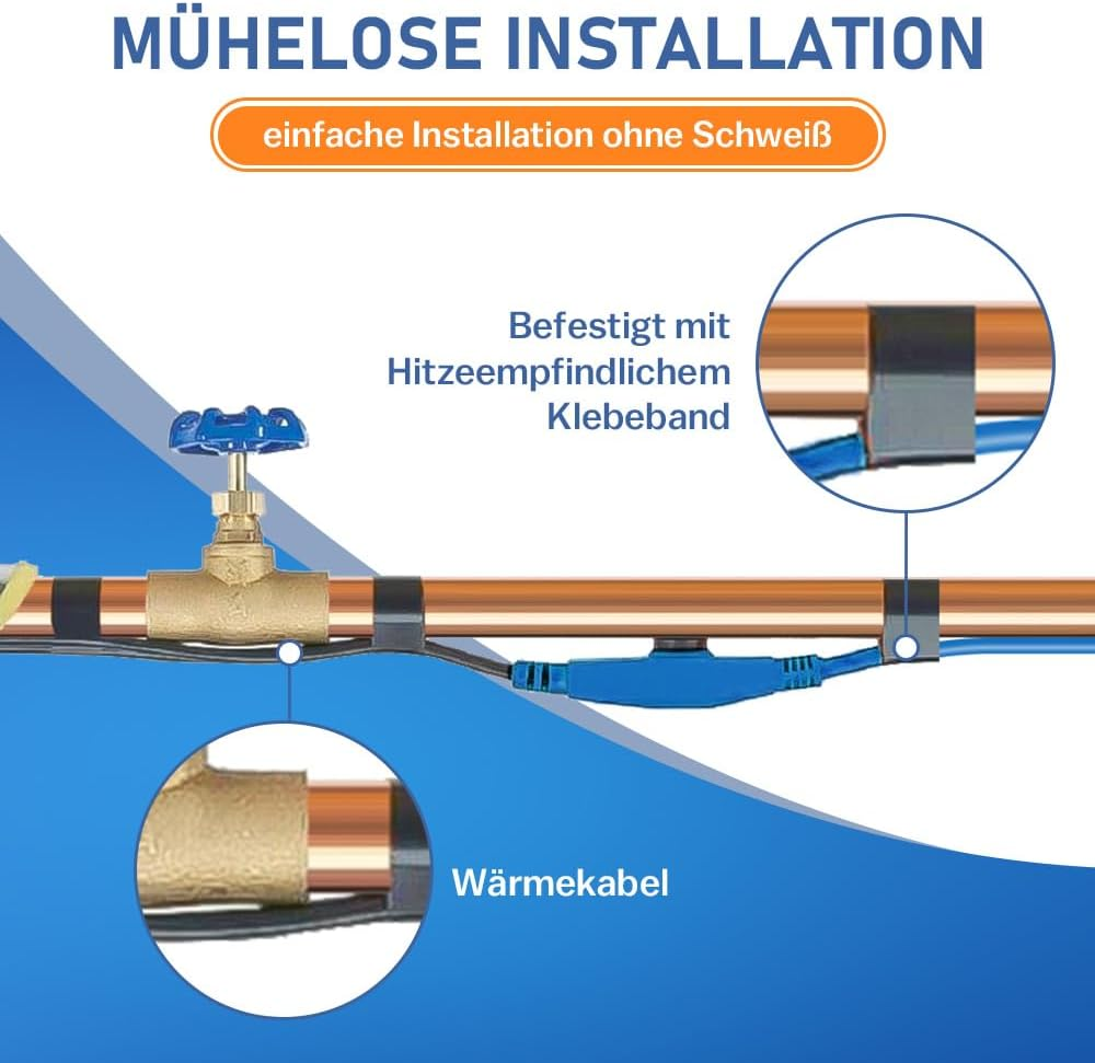 14 M Antifreeze Heating Cable with Thermostat and Temperature Display, 230 V Heating Cable, Pipe Heating 16 W/M for Water Pipes, Waterproof Heat Transfer Heating Cable for Pipes image number 1
