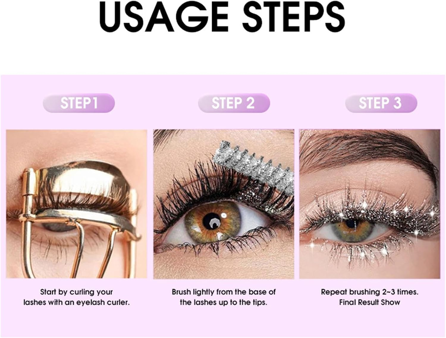 Glitter Mascara Eyeshadow - Lengthening Volumizing Colorful Mascara | Thick Shiny Eyelash Curling Extension Makeup | Sparkling Diamonds Silver Mascara | Waterproof Colorful Lashes for Eyelashes, image number 3