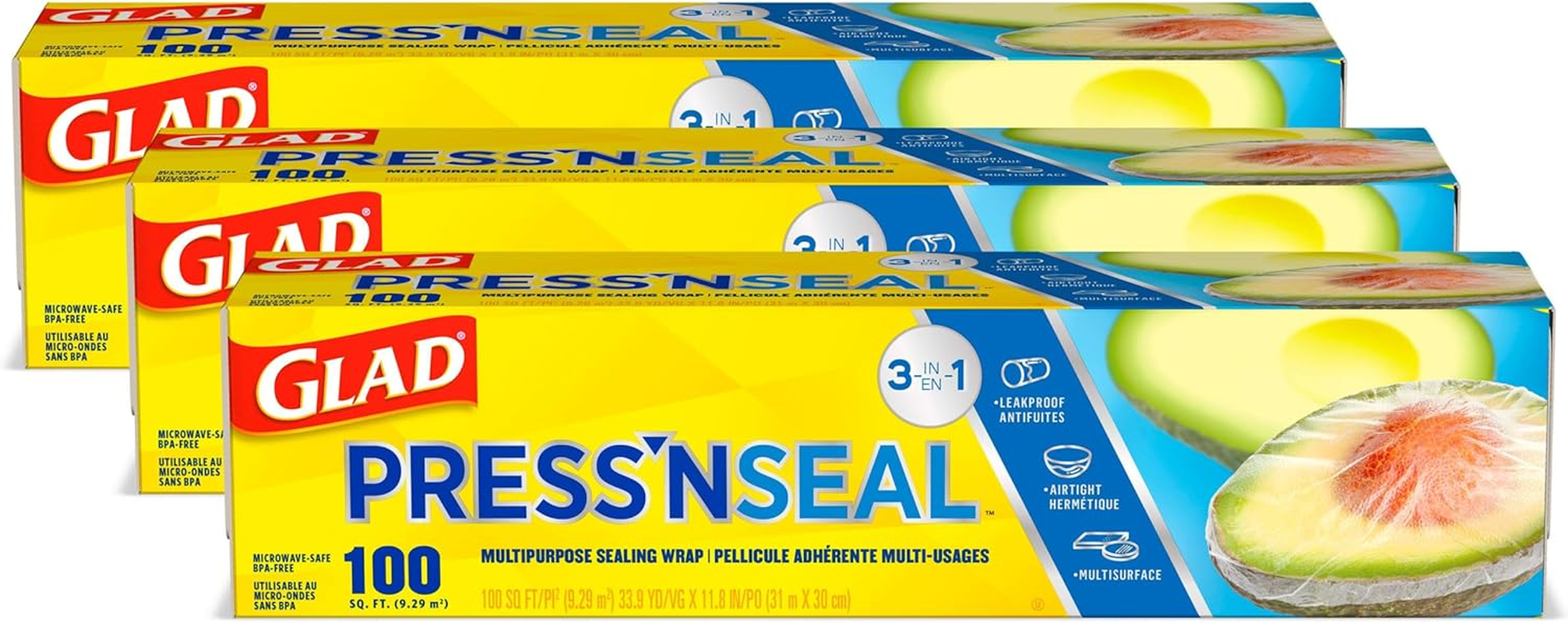 Glad Press'N Seal Plastic Food Wrap - 100 Square Foot Roll - 3 Pack image number 3