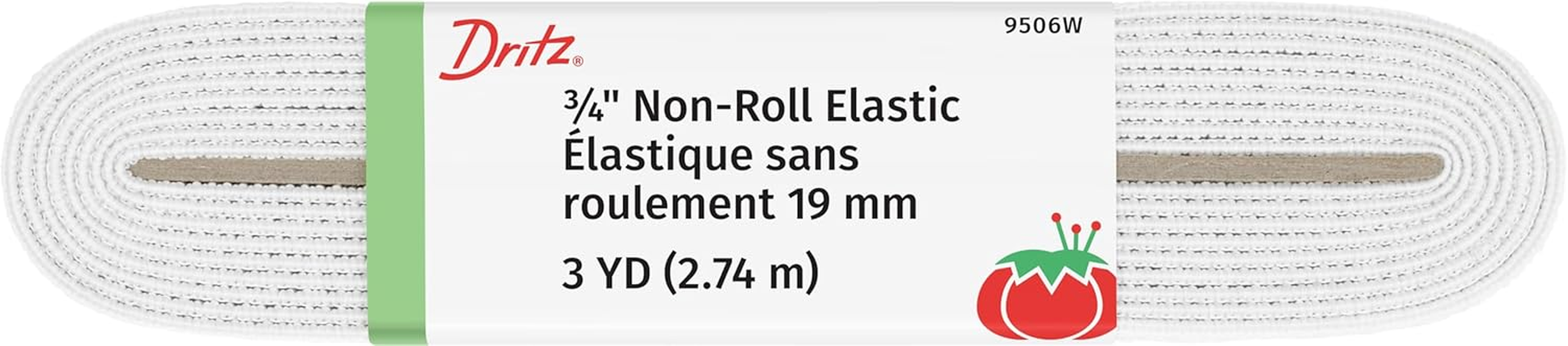 Dritz 9480W Non-Roll Woven Elastic, White, 1-1/2-Inch by 10-Yard