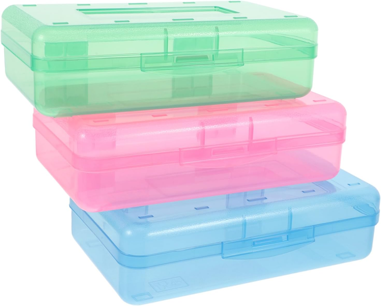 WEKAMOS 3Pcs Large Capacity Plastic Pencil Box for Markers and Crayons Stackable Stationery Storage Case for Boys and Girls Desk Accessories and Office Supplies image number 6