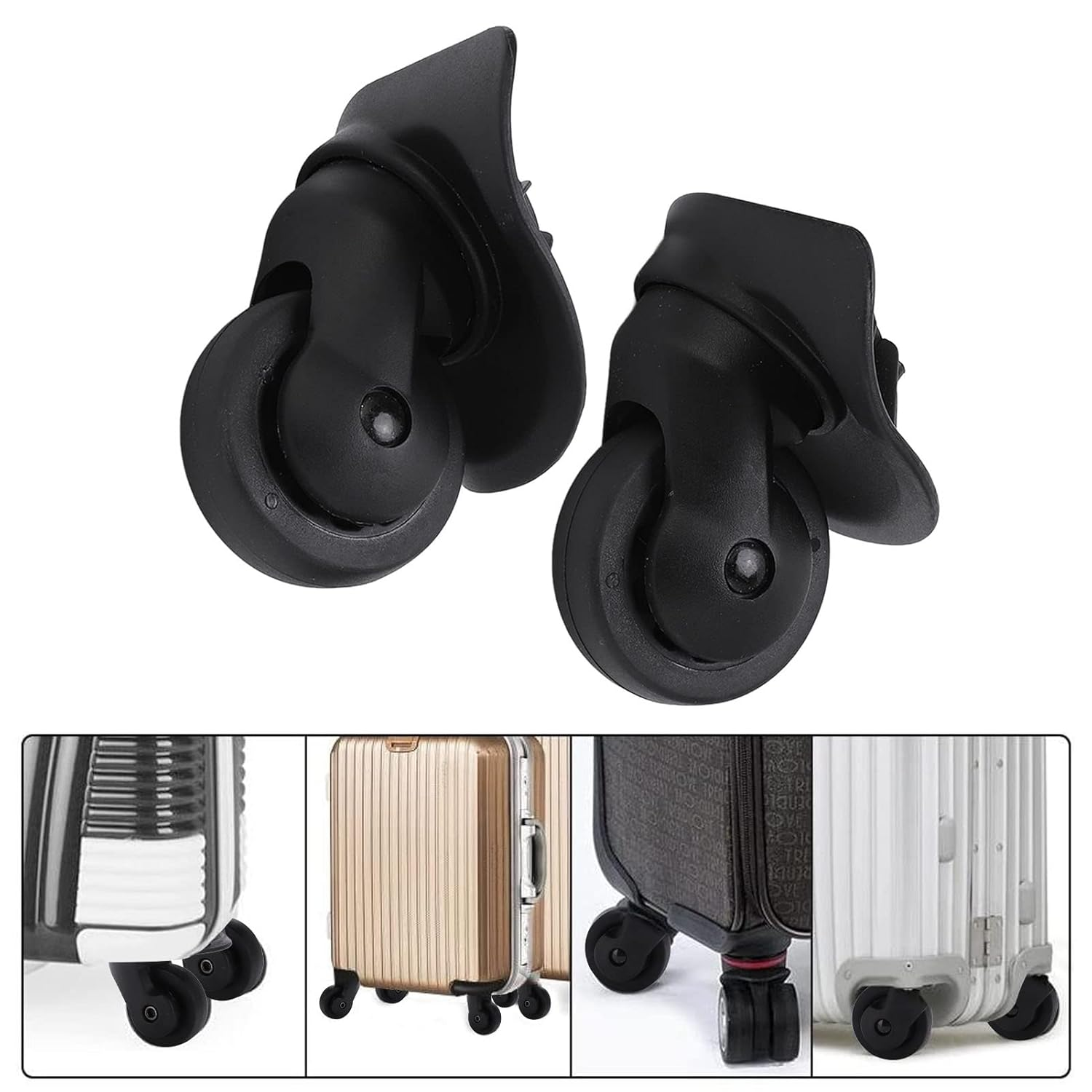 Qiilu Replament Luggage Wheels Luggage Swivel Casters Pp Pet 1 Pair Luggage Swivel Casters Swivel Wheels Repalment for Suitcase Black A52 image number 6