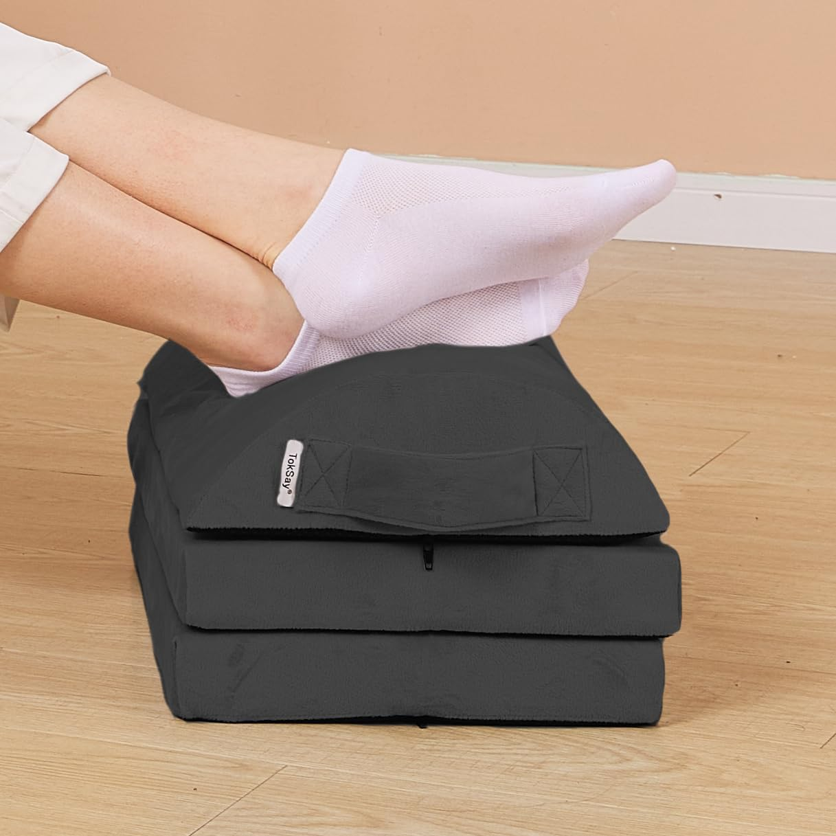 Large Size Foot Rest for under Desk with 3 Adjust Heights- Memory Foam Foot Stool - Back, Lumbar, and Knee Pain Relief - Perfect for Office, Home, Working and Gaming Use (Black) image number 5