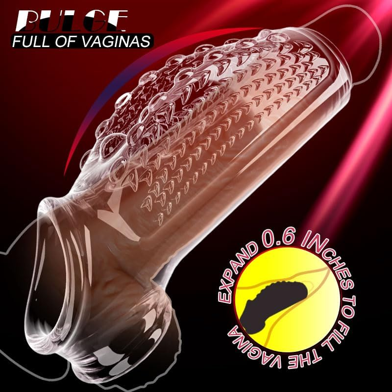 2PCS Penis Sleeve Cock Ring Extender Cock Enlarger Condom Sheath Delay Ejaculation Toys Men Couple,Clitoral Stimulation Sex Toys for Men（Titan Transparent+Black） image number 2