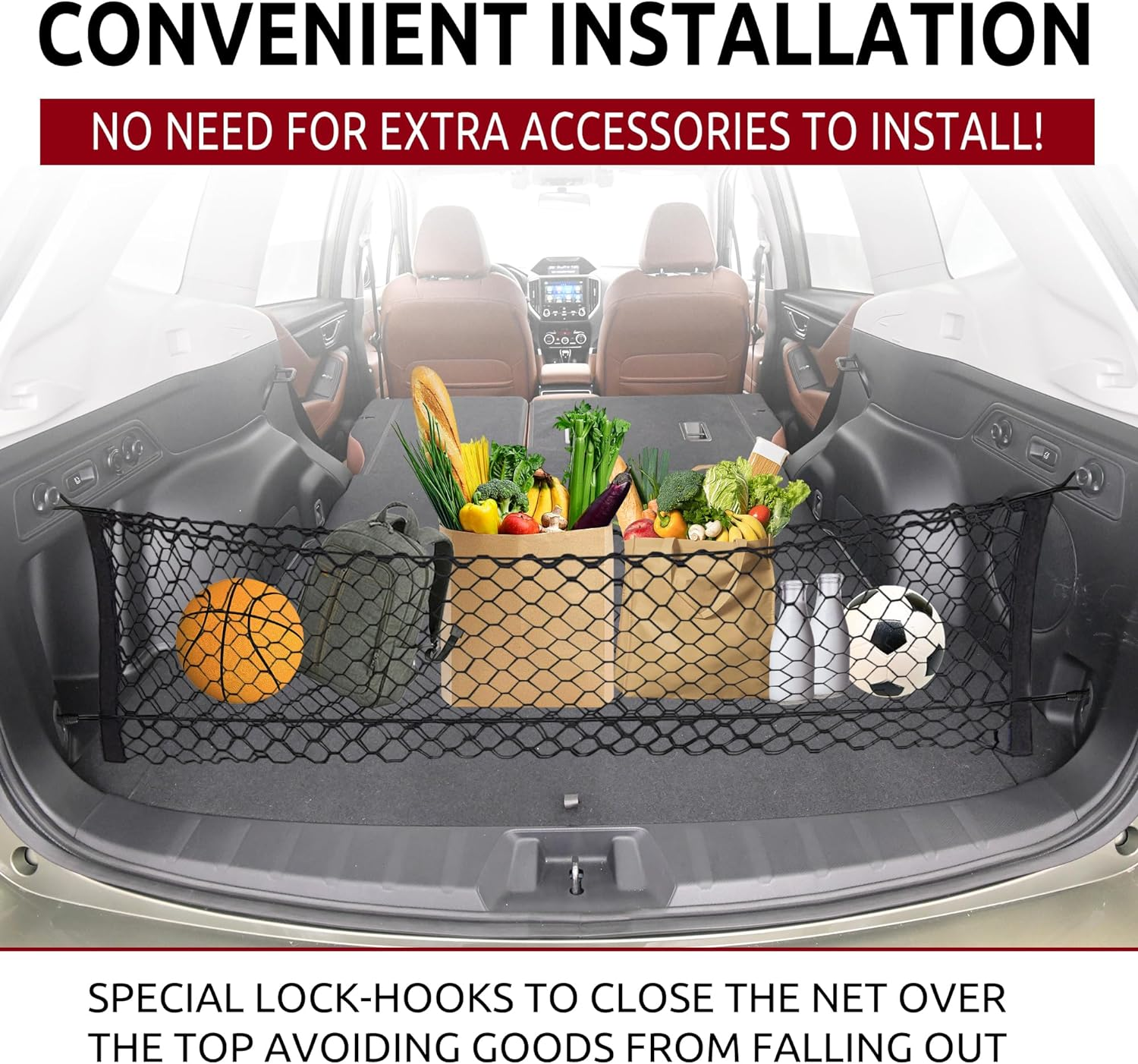 Envelope Style Automotive Elastic Trunk Mesh Cargo Net for Subaru Forester (SK) 2019-2023 - Premium Trunk Organizer and Storage - Luggage Net for SUV - Best Car Organizer for Subaru Forester