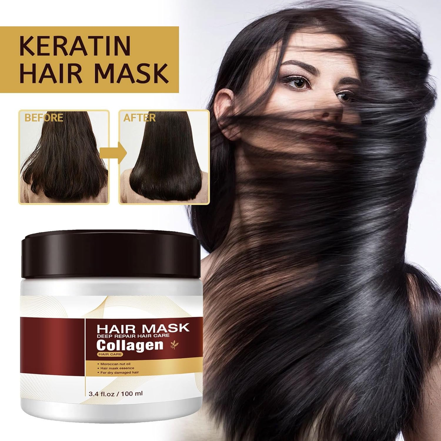 100 Ml Collagen Hair Mask with Keratin - Deep Repair & Intensive Moisturising for All Hair Types image number 4