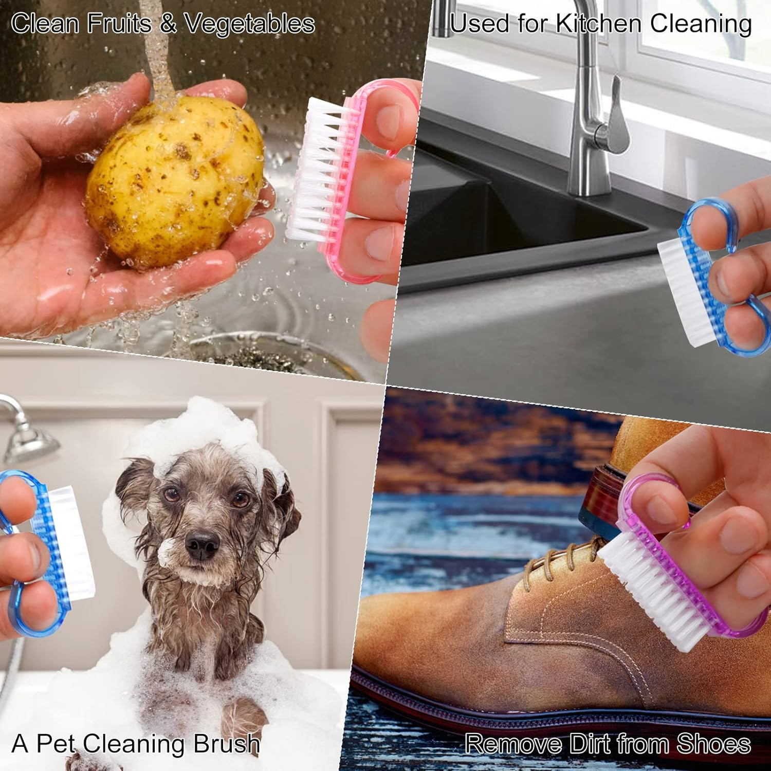 RETON 24 Pcs Handle Grip Nail Brush, Nail Brushes Fingernail Scrub Cleaning Brushes for Toes and Nails Cleaner, Pedicure Manicure Brush for Women Men Girls (Multicolor)