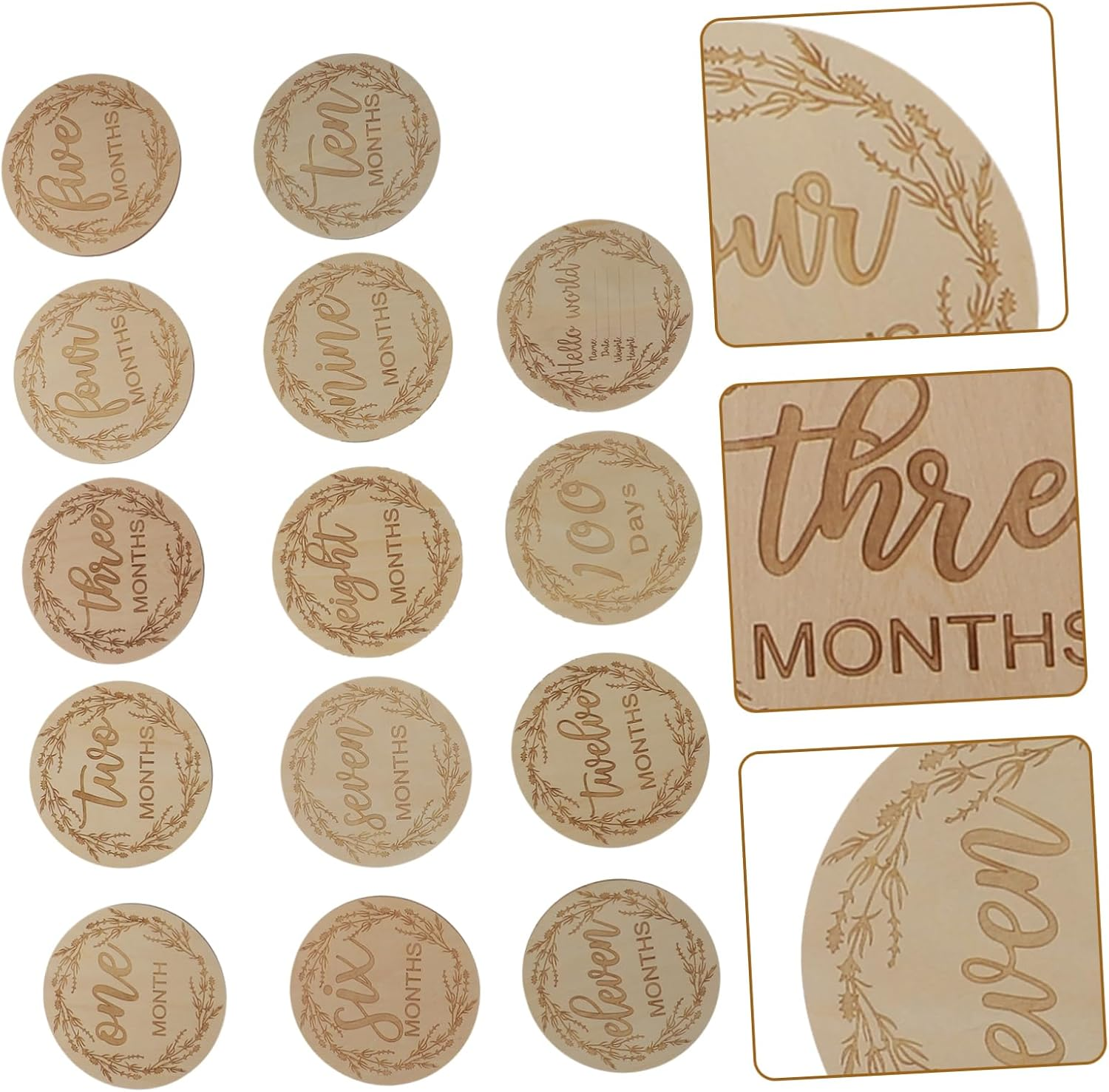 12Pcs Wooden Cards Growth Recording Cards for Boy Girl Monthly Memory Keepsakes Safe Smooth Finish for Parents Photography and Social Media Sharing - Light Brown image number 5