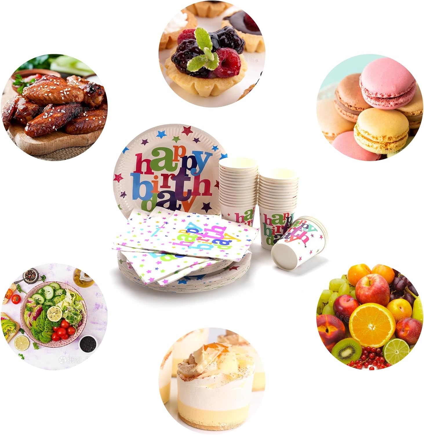 131 PCS Rainbow Birthday Party Tableware Set with Paper Plates Cups Napkins Tablecloth Rainbow Birthday Party Supplies Decorations for 30 Guests image number 2