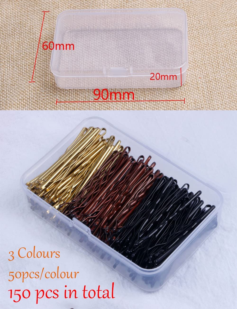 150 Pieces Bobby Pins, 3 Colors Hair Pins Kit, U Shaped Hair Clips with Case, Reusable Non-Slip Hair Pins, Premium Wave Hairpins, Bun Pins Hairpins for Women, Hair Clips Accessories for All Hair Types