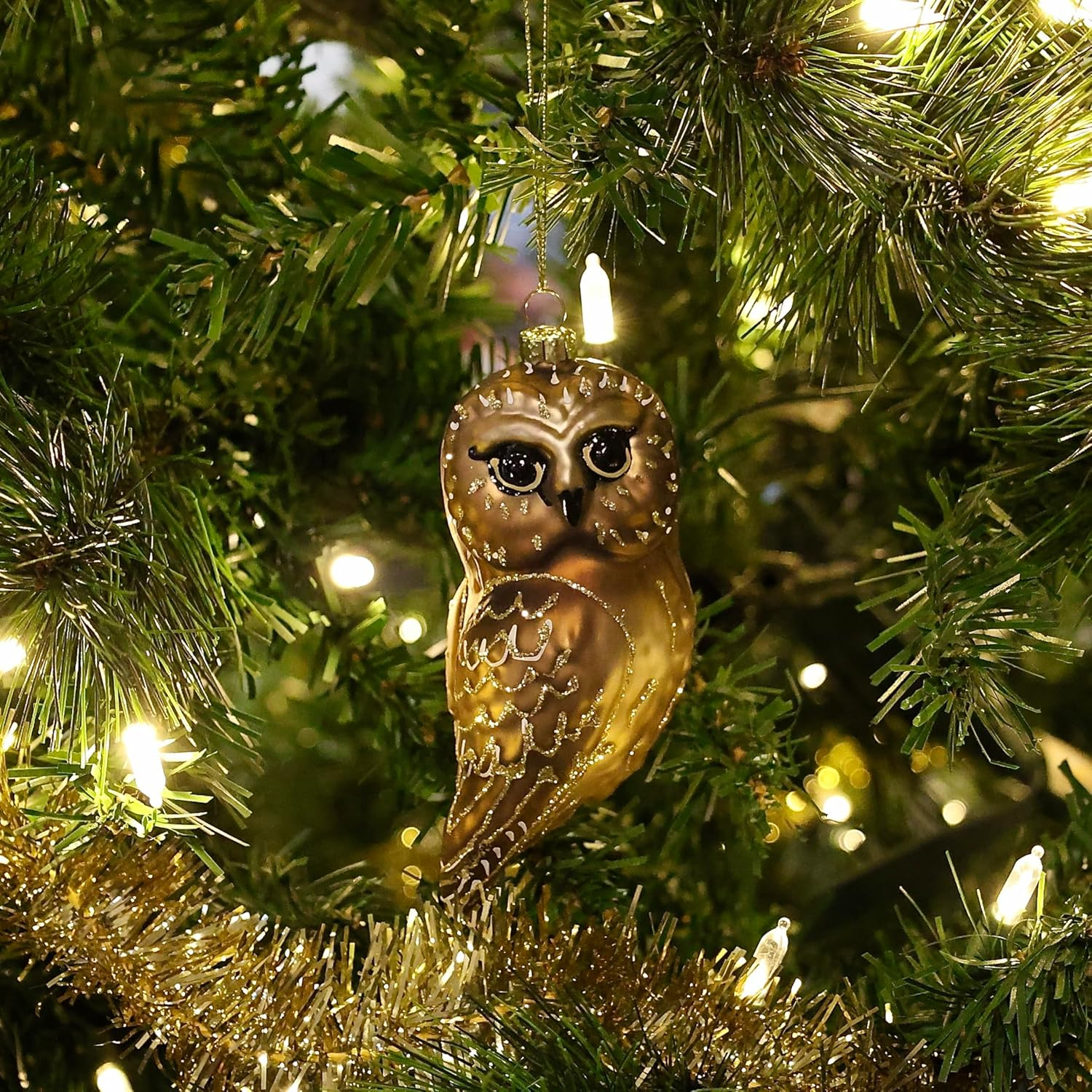 Cobane Studio Northern Saw Whet Owl Hanging Glass Ornament - Hand Blown and Hand Painted Bird Ornament for Christmas and Home Decor - Male Ruby Throated Hummingbird image number 4