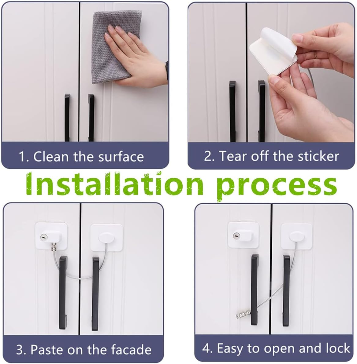 3 Pcs with Key Refrigerator Lock,Window Restrictor Locks Safety Refrigerator Lock Fridge Door Self Adhesive Mini Fridge Lock Kit for Refrigerator Door, Cabinets, Drawers, Window, Toilet Seat(White) image number 4