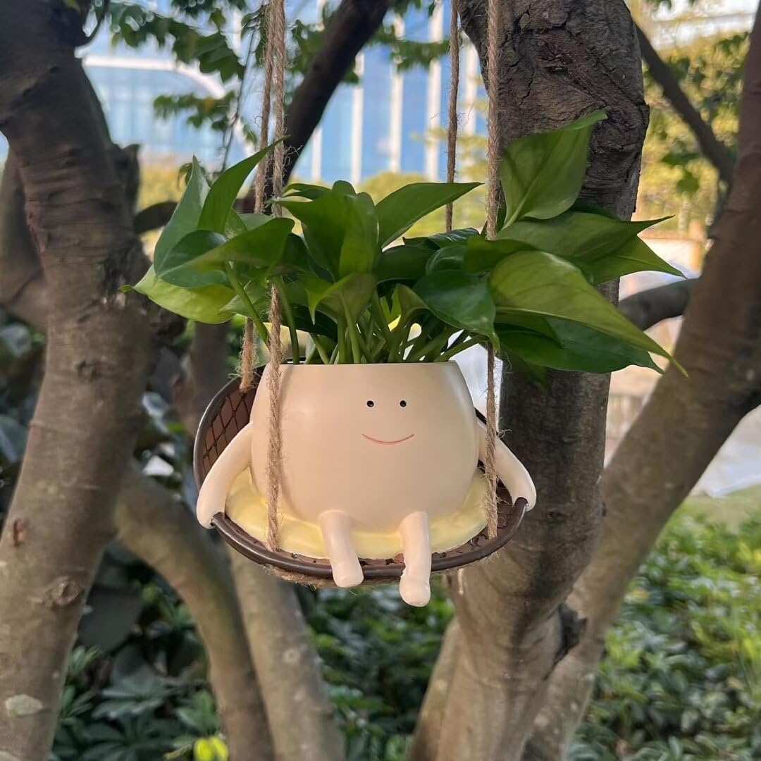 Rocking & Hanging Chair Plant Pot, Indoor and Outdoor Innovative Decorative Pots, Swinging Happy Face Flowers Planters Pots Head.(Hanging Baske) image number 6