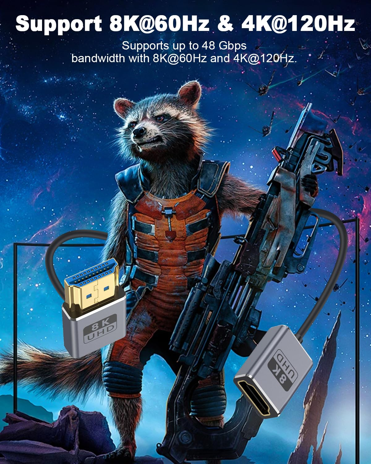 Duttek 8K HDMI2.1 Cable 1Ft/30Cm, down Angle HDMI Male to Female Extension Cable, Ultra High Speed 48Gbps Bandwidths, Ultra Thin HDMI Cord Od2.5Mm, Support 8K@60Hz for GH5S, PS5, Xbox One Monitor,Pc.