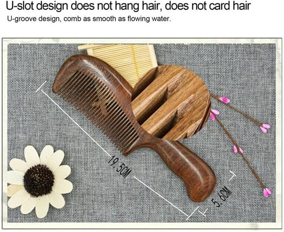 Hair Brush, Sandalwood Wooden Massage Comb, Sandalwood Wide Tooth Comb Curly Hair Portable Coarse Tooth Wooden Comb image number 4