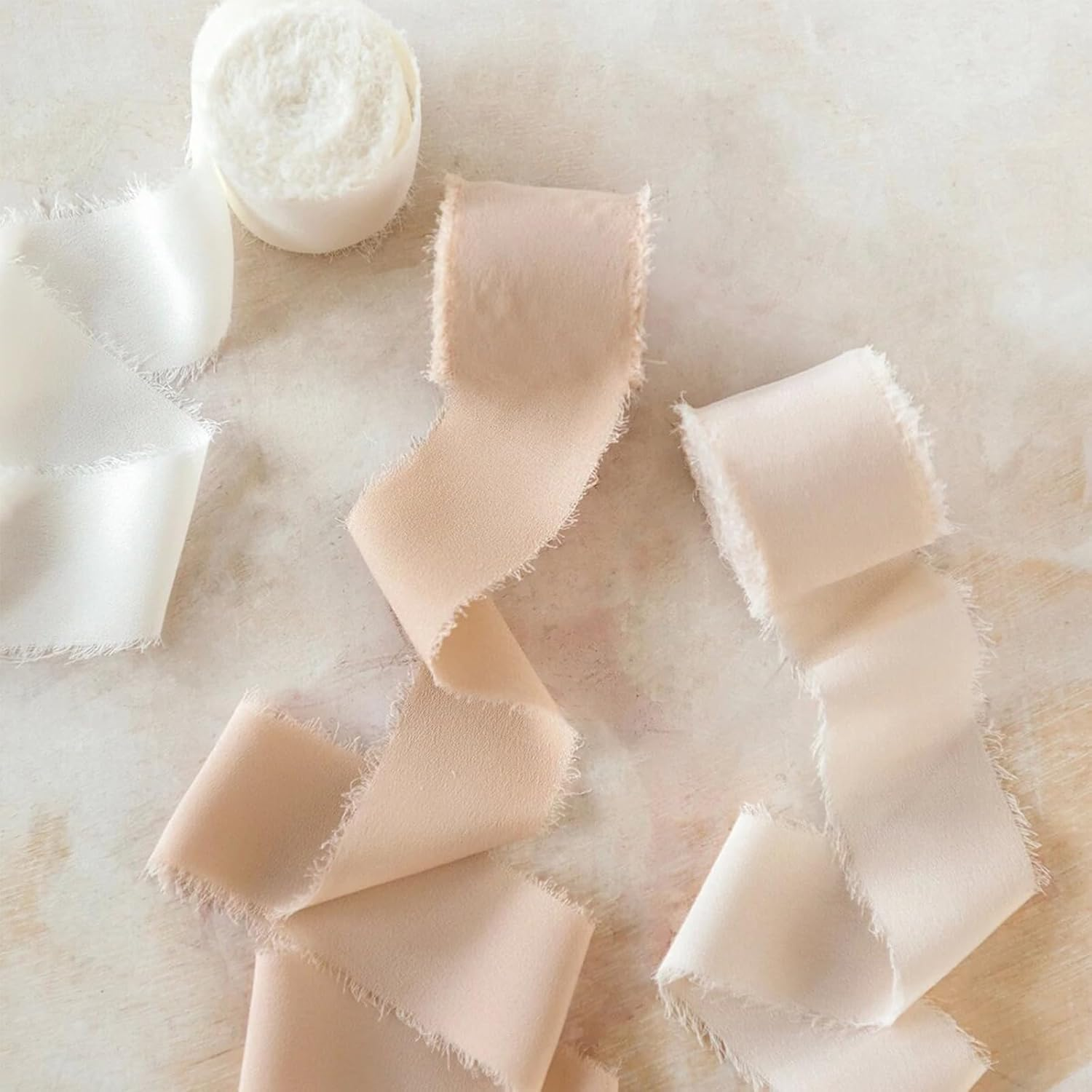 JOWILIN Chiffon Silk Ribbon Fringe, 3 Rolls 1.5" &times; 5.5Yd Handmade Ribbon, Frayed Edges Ribbon for Wedding Invitations Gifts Wrapping DIY Crafts, Bridal Bouquets Party Decorations (Pink)