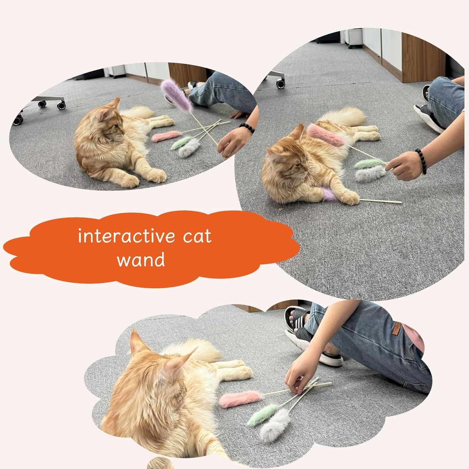 5PCS Real Rabbit Fur Cat Teaser Toys &ndash; Interactive Cat Toys with 38Cm Wands & 13Cm Soft Rabbit Fur, Colourful & Durable, Ideal for Indoor Play & Home Decor image number 1