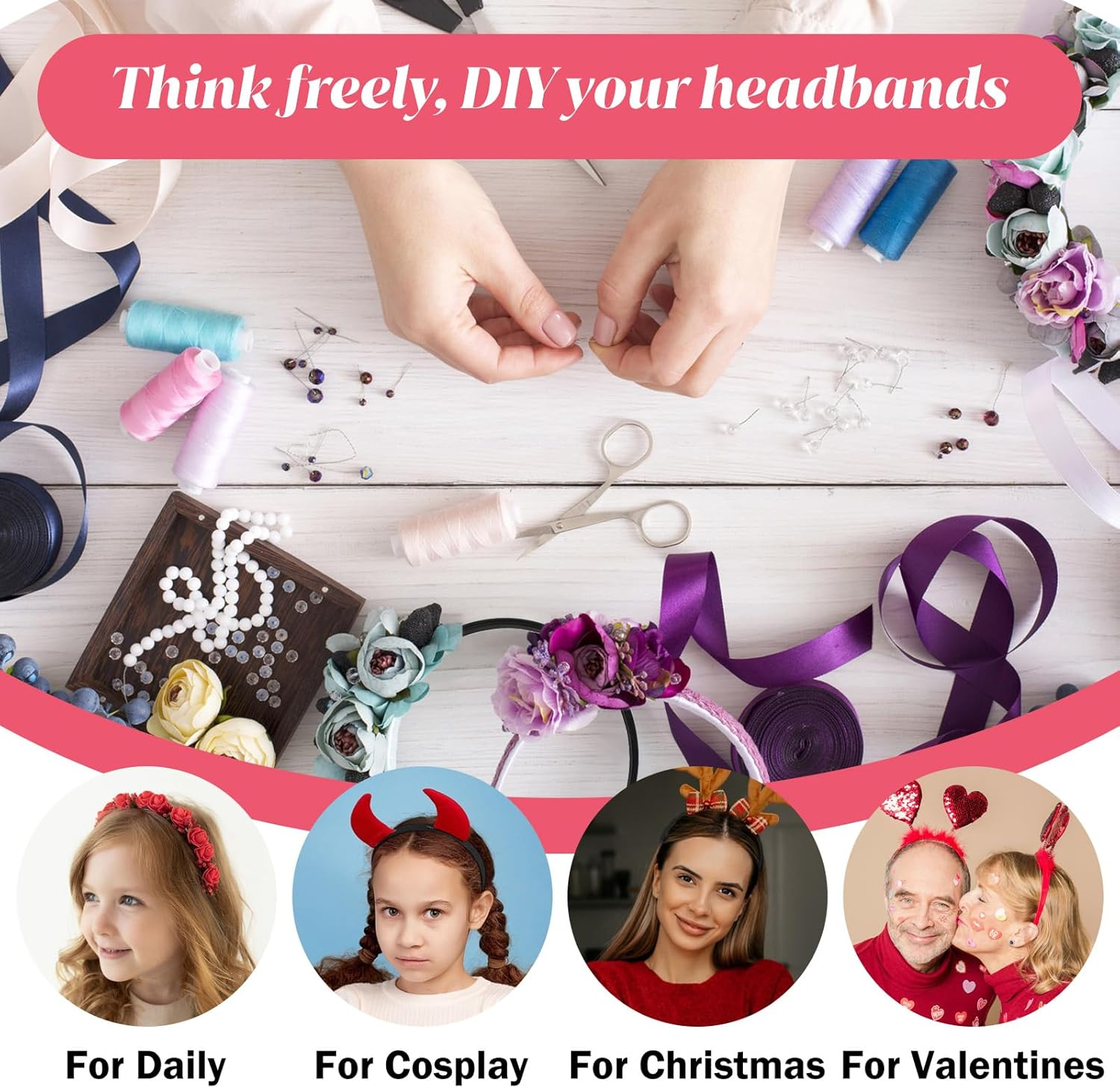 Hpmjz 2Pcs Satin Headbands Women Wide Head Band Black Fashion Hairband Elastic Solid Hair Bands Plain Hard Hoops Solid Hair Accessories Gift for Girl Cosplay Holiday Halloween Christmas(Width 2.5Cm) image number 5