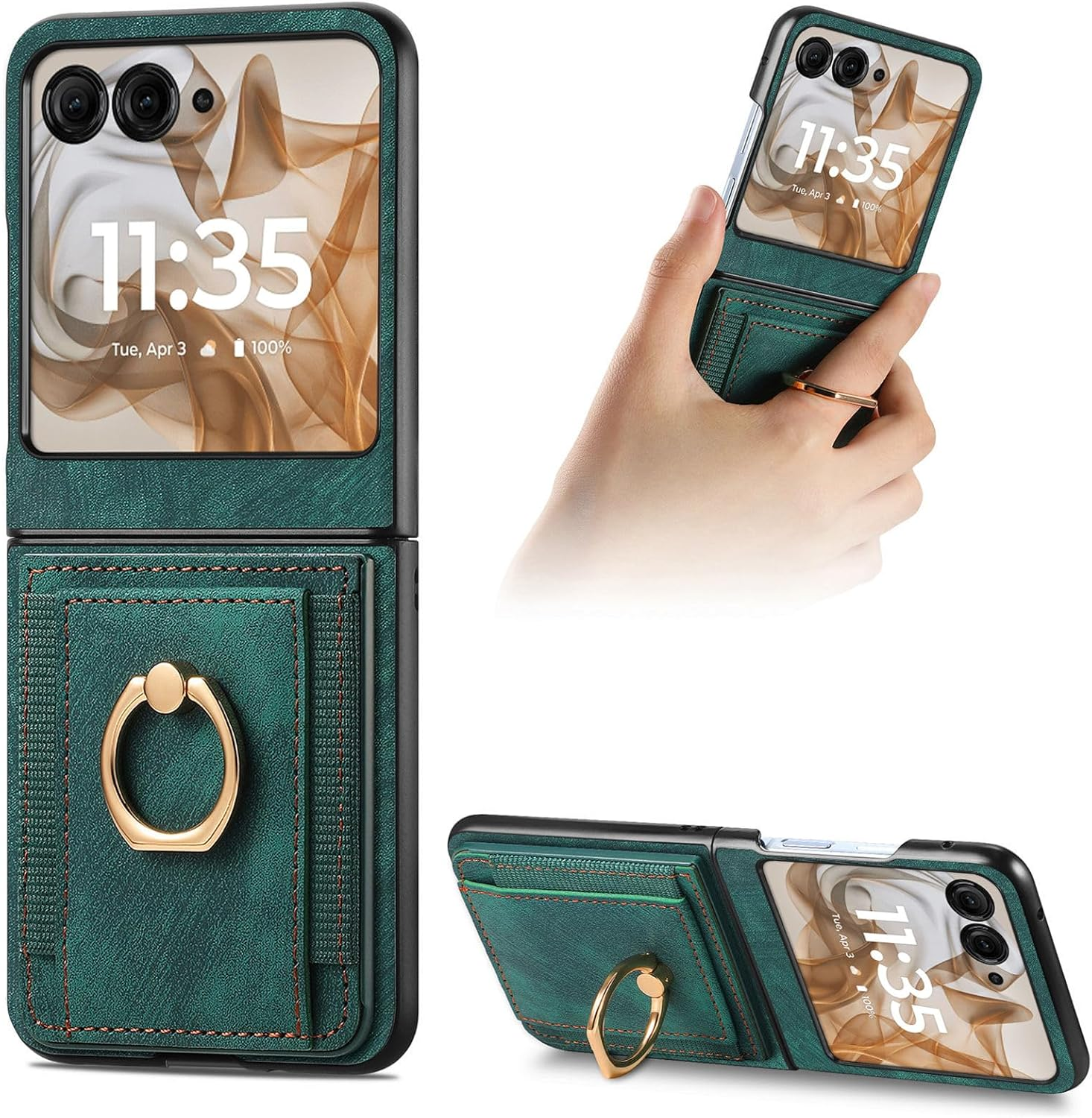 COQUE Motorola Razr 60 Mobile Phone Case with RFID Blocking Card Slot Shockproof Protective Case Cover for Motorola Razr 60 Protective Case Green