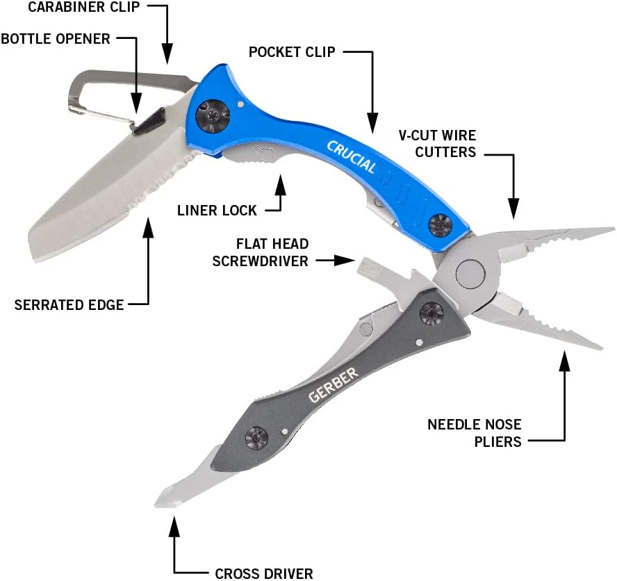 Gerber Gear Crucial Multitool EDC Pocket Knife with Needle Nose Pliers and Clip, Blue image number 4