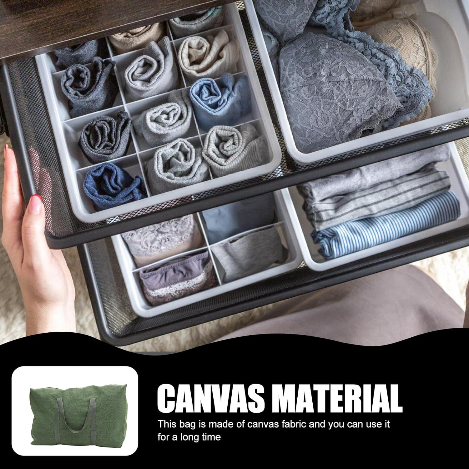 NOLITOY Large Olive Green Canvas Travel Duffle Bag with Zipper and Handle, Thickened Military-Style Luggage Storage Weekender Bag for Travel and Moving Random Color image number 5