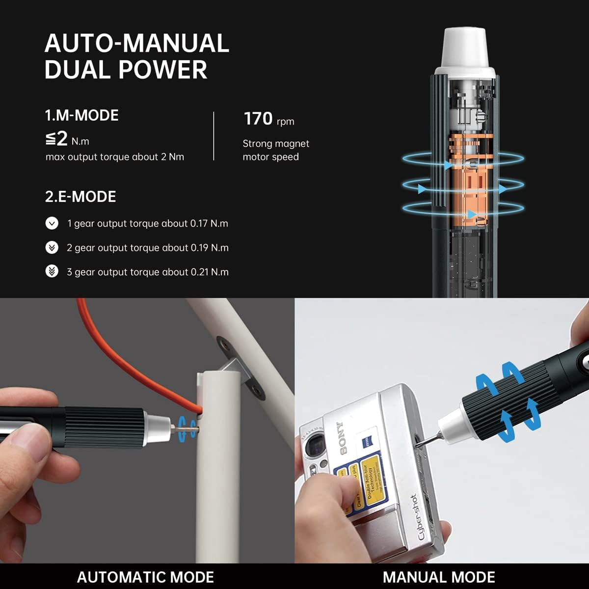 Gear Adjustable Mini Electric Screwdriver,Jakemy Laptop Screwdriver Repair Tool Kit Cordless Torque Power with Light Manual&Automatic Rechargeable for Phone,Consoles,Toys,Ect, (JM-E21A) - Jm-8189B image number 7