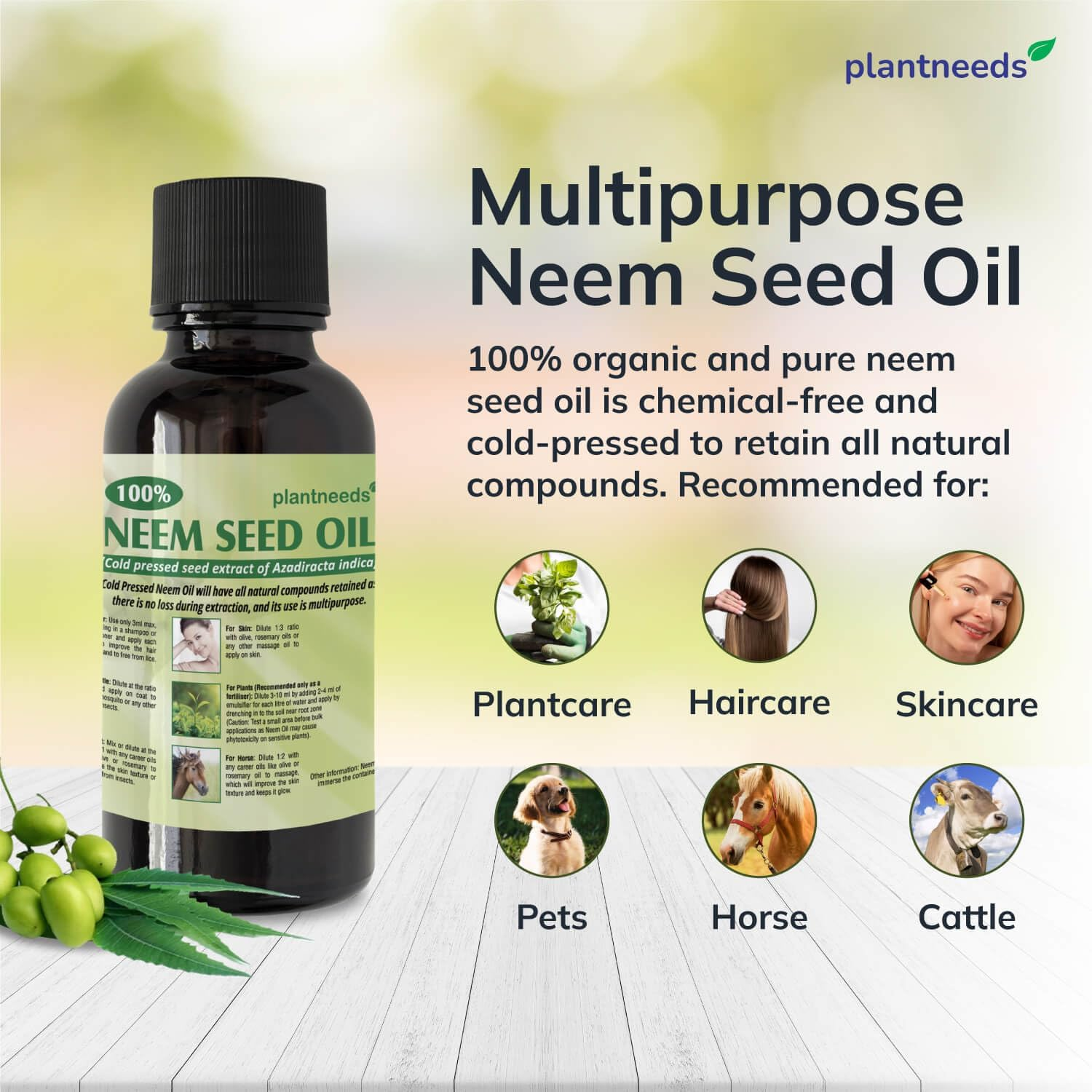 Plant Needs Neem Oil 100 Ml I 100% Organic Cold Pressed Neem Seed Oil I Multi Purpose Neem Oil | Neem Oil for Hair | Neem Oil for Skin | Neem Oil Fertiliser image number 2