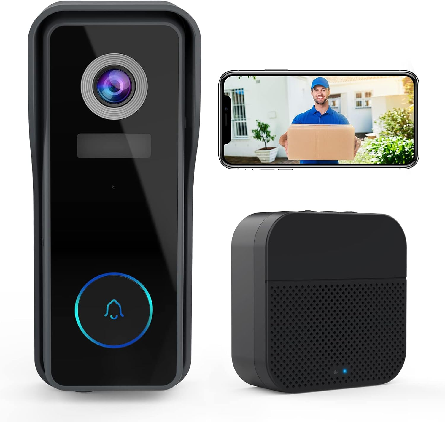 MUBVIEW Doorbell Camera Wireless with Chime, Video Doorbell - No Subscription, Voice Changer, Motion Zones, 1080HD, PIR Human Detection, 2.4Ghz Wifi, Battery-Powered Smart Doorbell