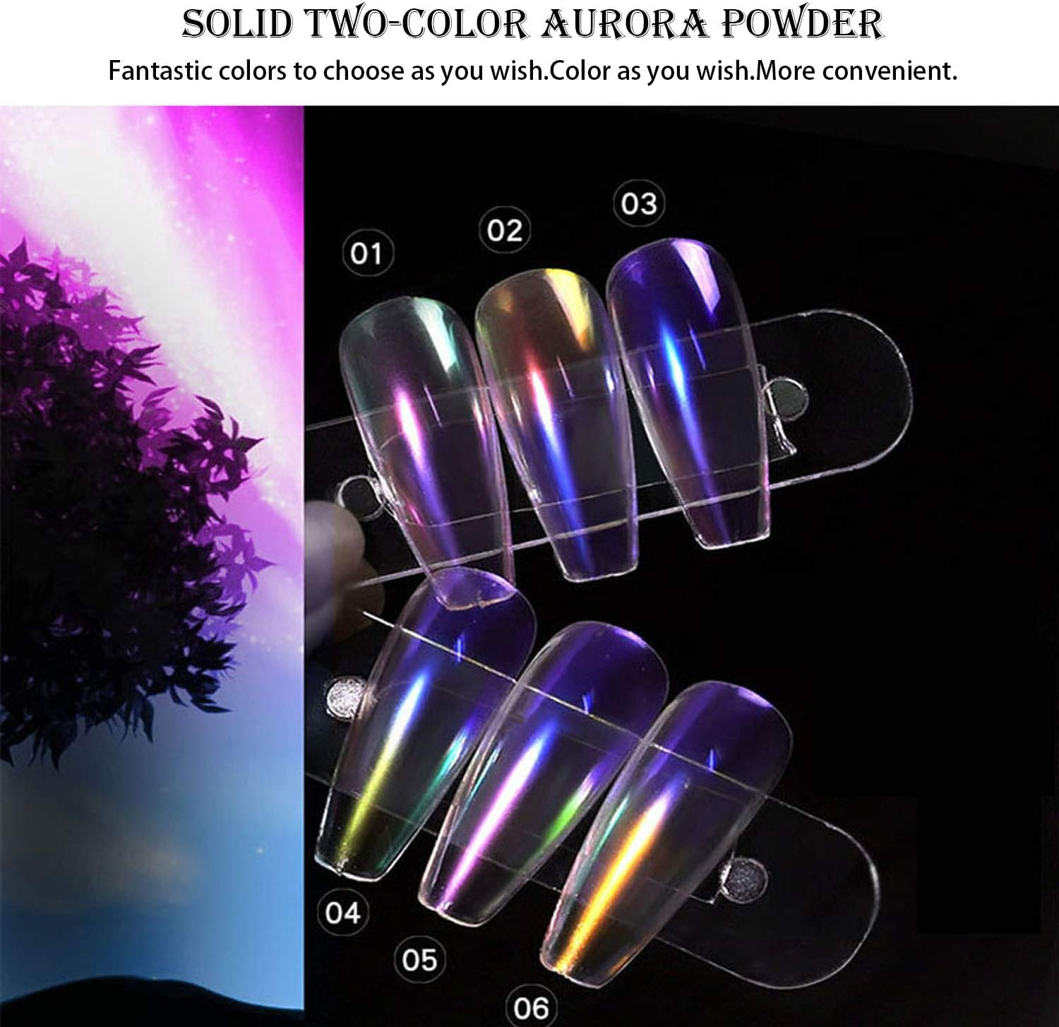 Nail Powder, Double Color Aurora Chrome Nail Powder Multi Mirror Effect Mermaid Neon Transparent Powder Manicure Pigment Glitter Fairy Dust Nail Art Decoration for Nail Art D&eacute;cor,0.8G image number 1