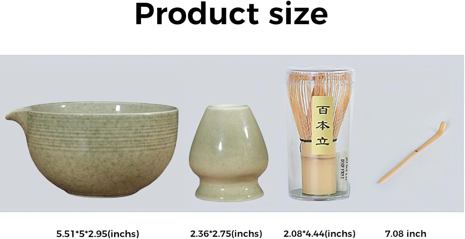 4Pcs Matcha Whisk Set -Great Matcha Bowl and Bamboo Matcha Whisk, Scoop, Spoon, Sifter, Whisk Holder, Perfect Matcha Set for Matcha Tea Ceremony (Green Spot) image number 3