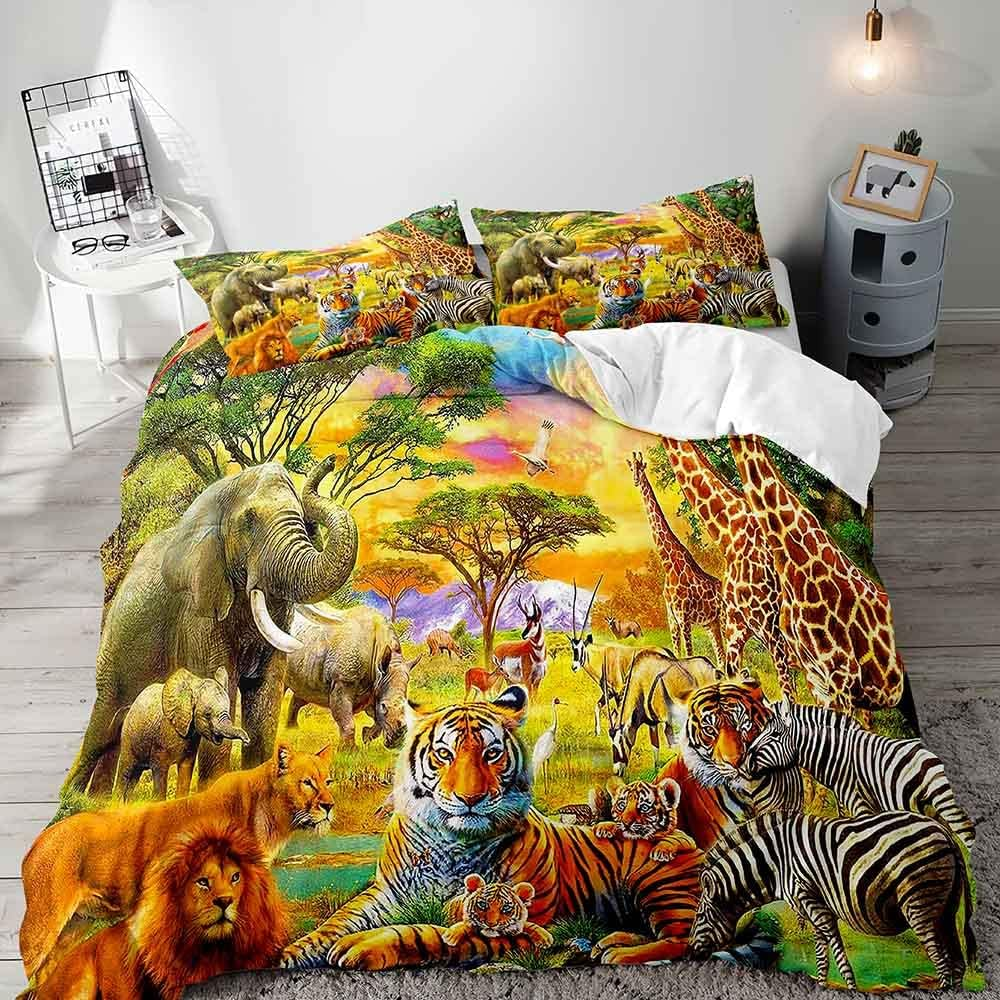 VIVIHOME 3PCS Lion King & Queen Bedding Set, African Safari Animal Black Bedding, Comforter Cover, Wedding Valentines Bedroom Decor for Couples, Romantic Lion Couple Gifts, I Choose You, 2 Pillowcases