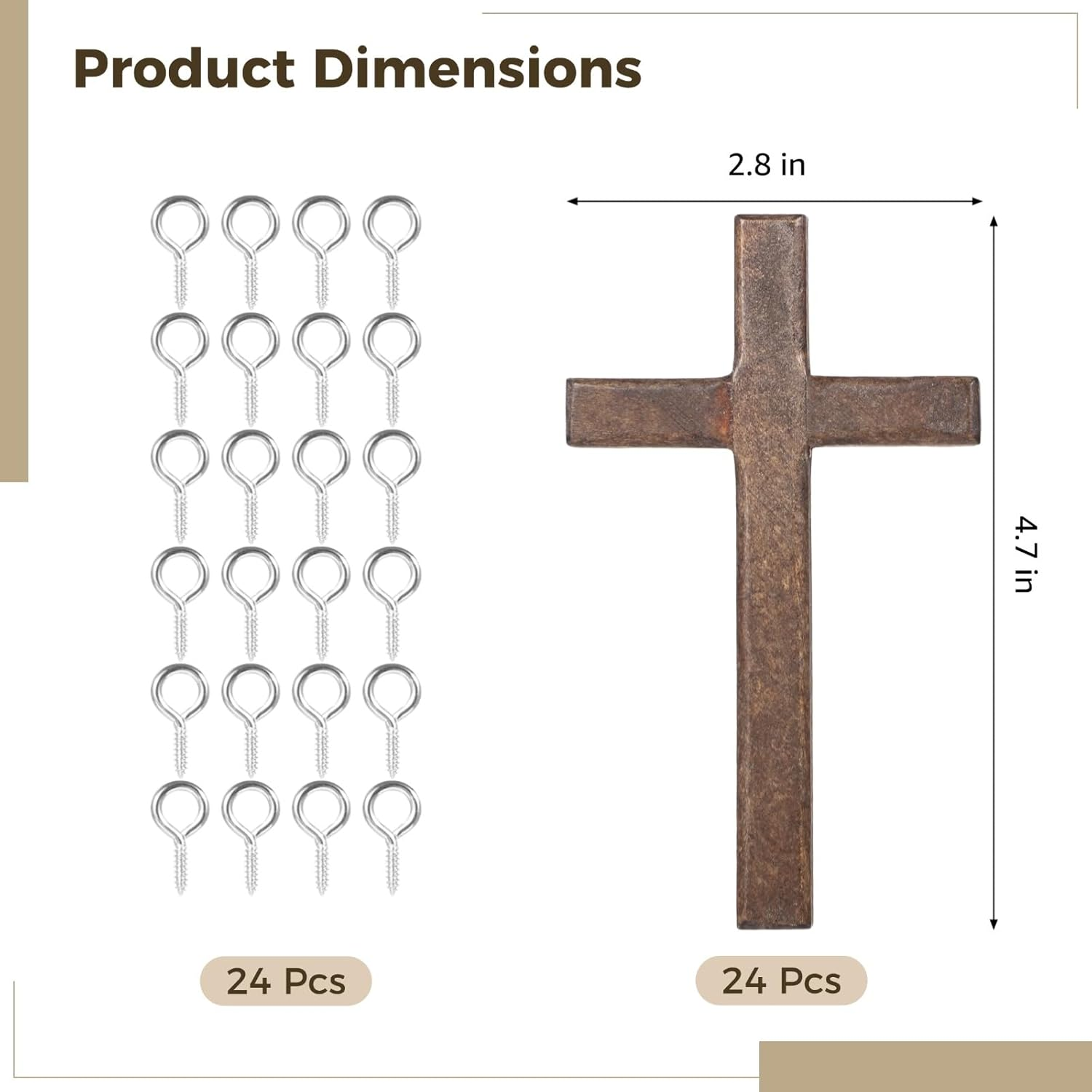 24 Pcs Brown Handcrafted Wooden Crosses, Small Pocket Prayer Crosses, Crosses for Crafts, T-Shaped Wooden Crosses with Hanging Hooks, Ideal for Religious Gifts and DIY Projects image number 5