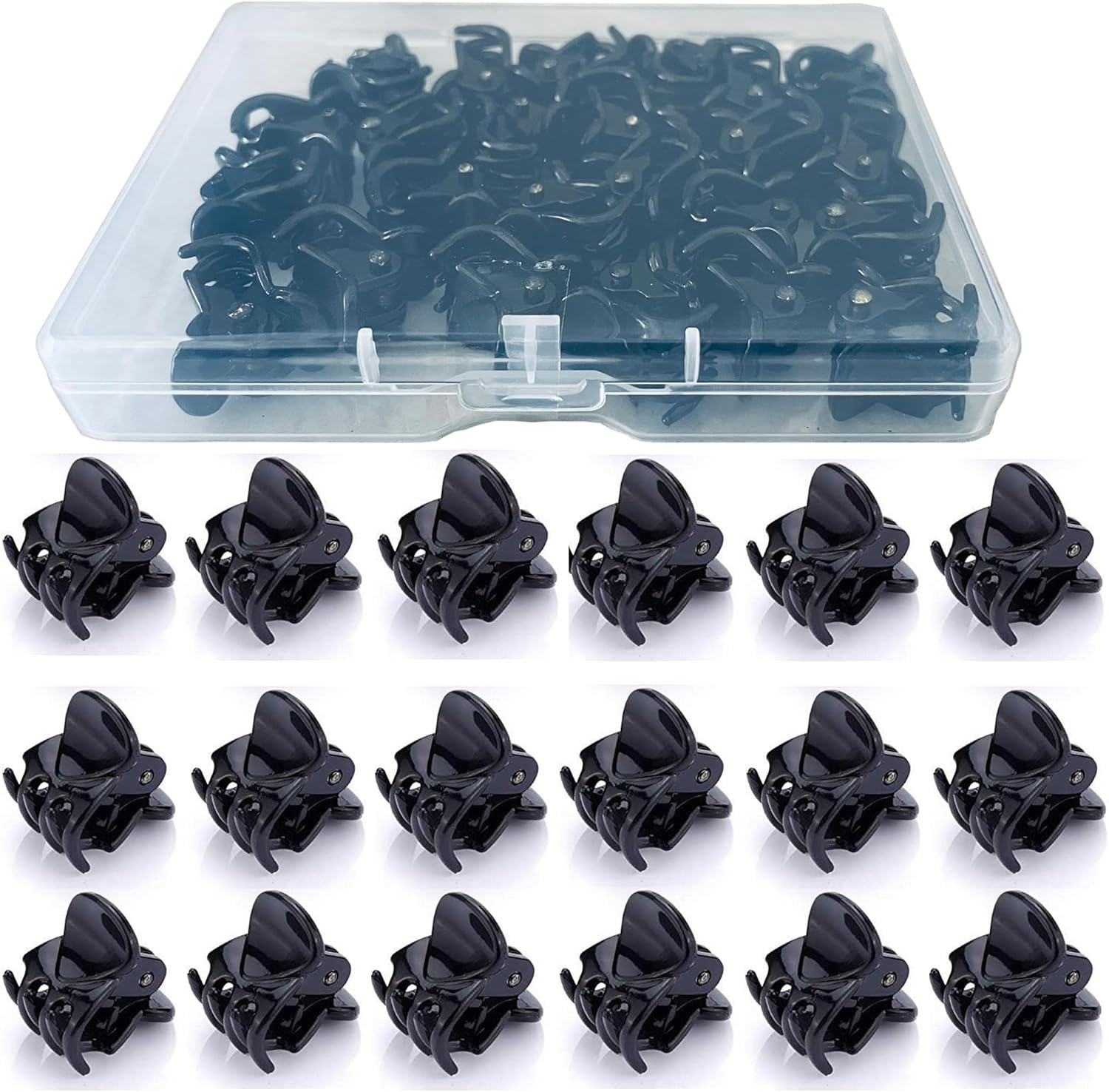 24Pcs Mini Hair Claw Clips for Girls and Women, Small Hair Claw Clips Tiny Plastic Hair Claws Pins Clamps with a Box Black