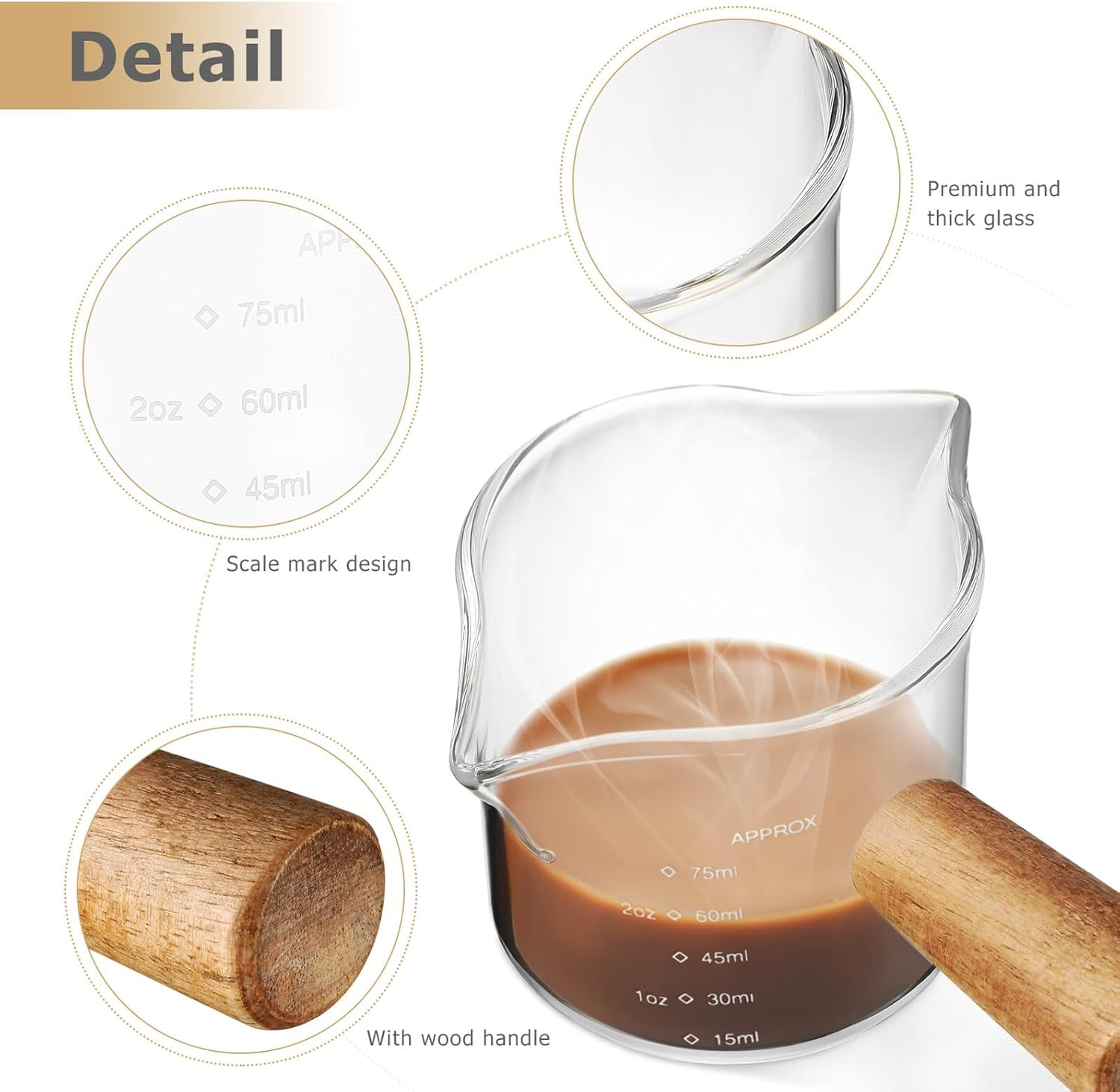Toyvian 2Pcs Glass Latte Art Pitcher with Clear Scale and Handle Coffee Syrup Measuring Cup for Espresso Milk Frothing and Latte Pouring Thick Glass for Home and Cafe Use