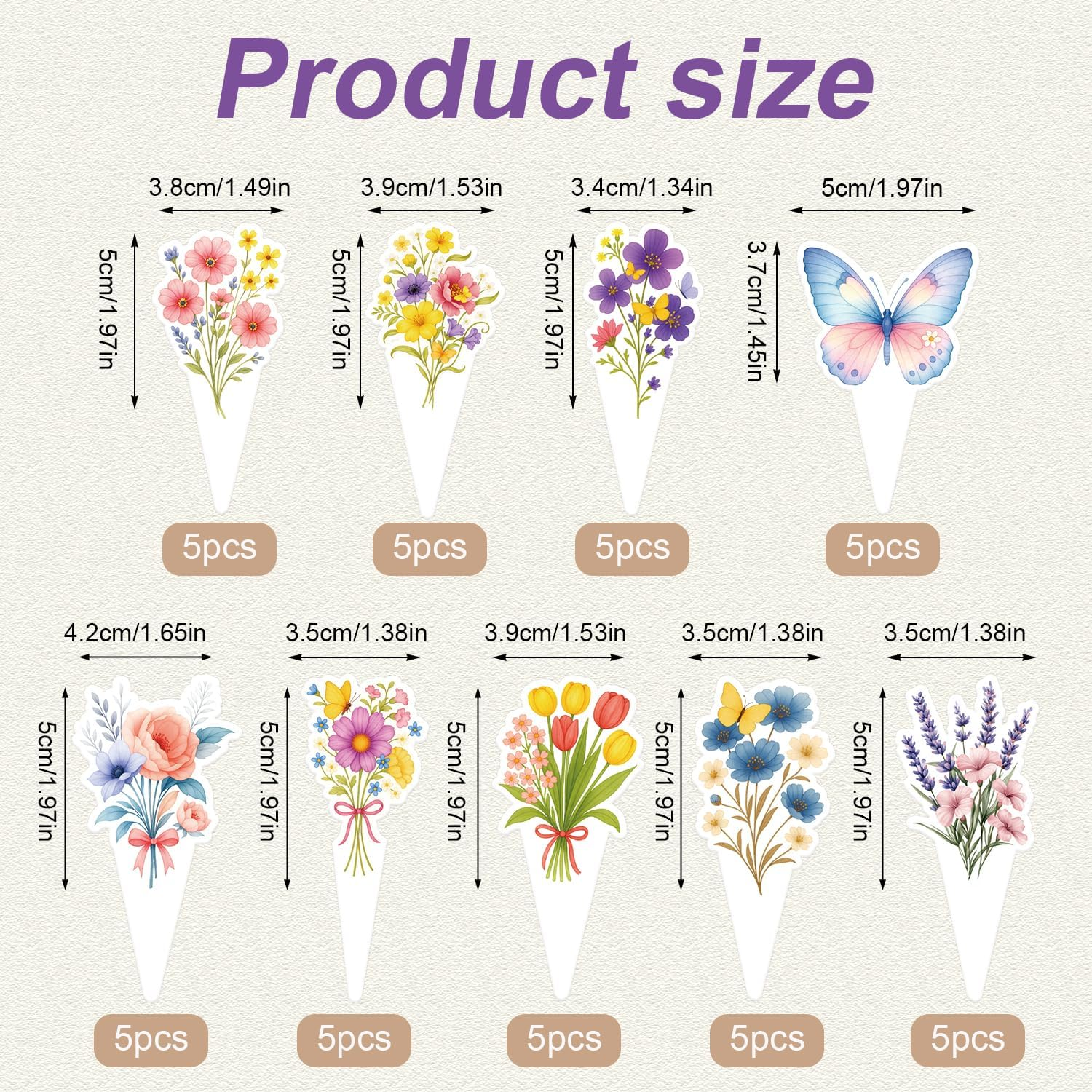 45Pcs Wildflower Cupcake Toppers, 9 Styles Flower & Butterfly Cupcake Toppers Baby in Bloom Floral Cake Picks Ideal Birthday Party Wedding Baby Shower Decoration Supplies