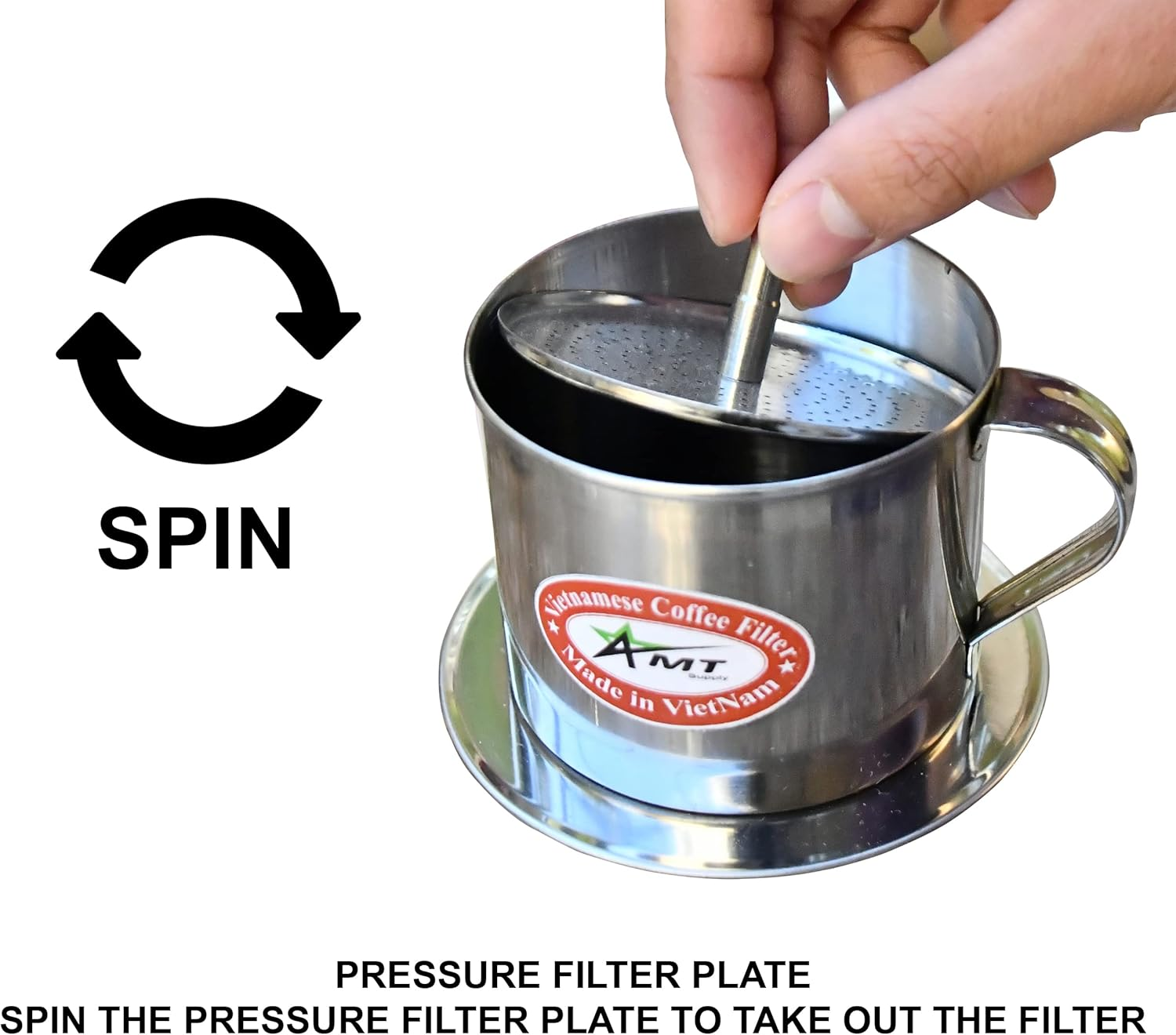 AMT 9.5 Oz Coffee Maker, Phin Filter, Screw down Coffee Dripper for Vietnamese Style Coffee at Home or Office image number 6