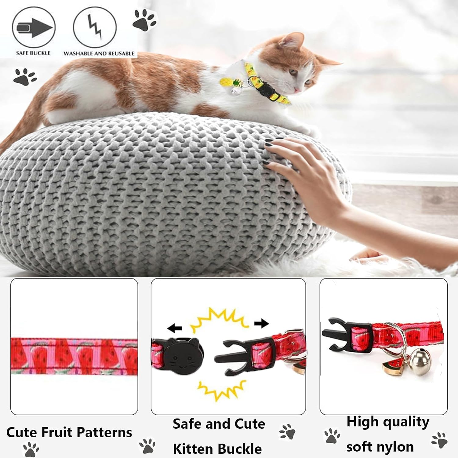 Cat Collars,7 Pack Cat Collar with Bells,Safety Breakaway Cat Collars Adjustable 7.5-12.5 Inch,Fruit Style Kitten Collar for Cute Pet Cats Puppy and Dog,Pet Supplies,Accessories,Gifts