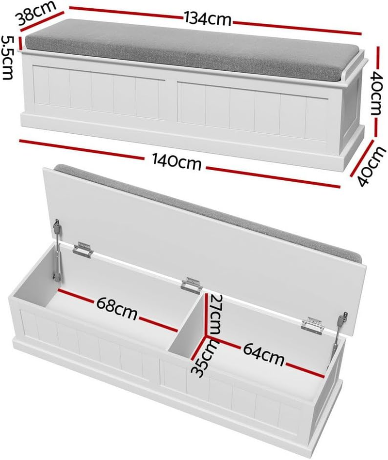 Artiss Storage Ottoman Blanket Box Bench 140Cm Fluted Faux Linen Seat Chest Grey image number 3
