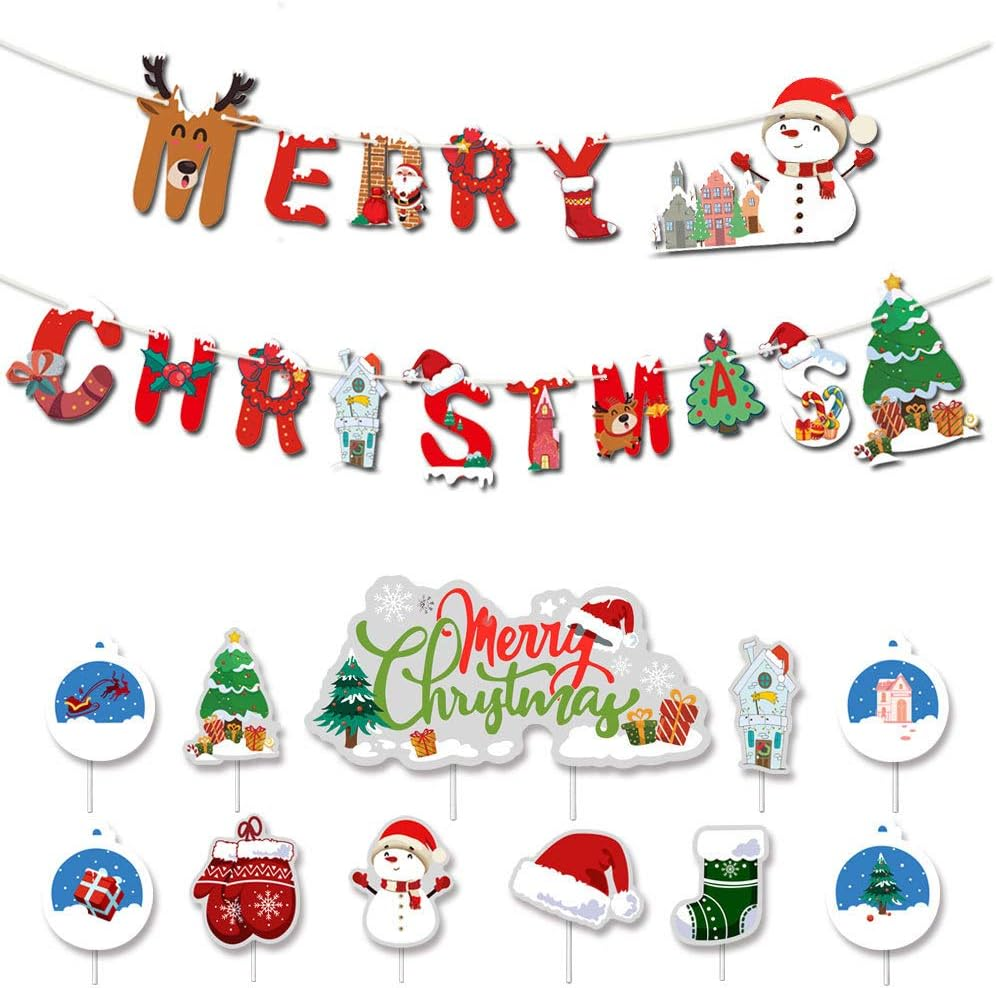 Merry Christmas Balloons Set Merry Christmas Banner Party Decorations Kit Christmas Theme Pull Flag Cake Card Decoration for Christmas Holiday Fun Baby Shower Birthday Party Bar Home Decor Supplies image number 5