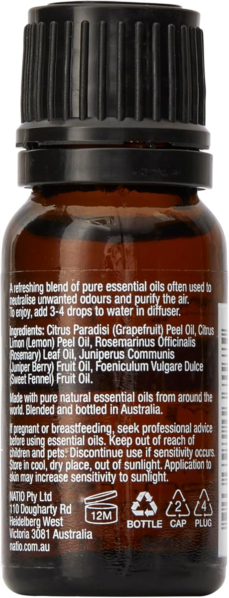 Natio Australia Wellbeing Pure Essential Oil Blend - Purify 10Ml - Lemon, Fennel and Juniper Berry to Help Nutralise Unwanted Odours - 100% Pure Essential Oil Blend - Made in Australia