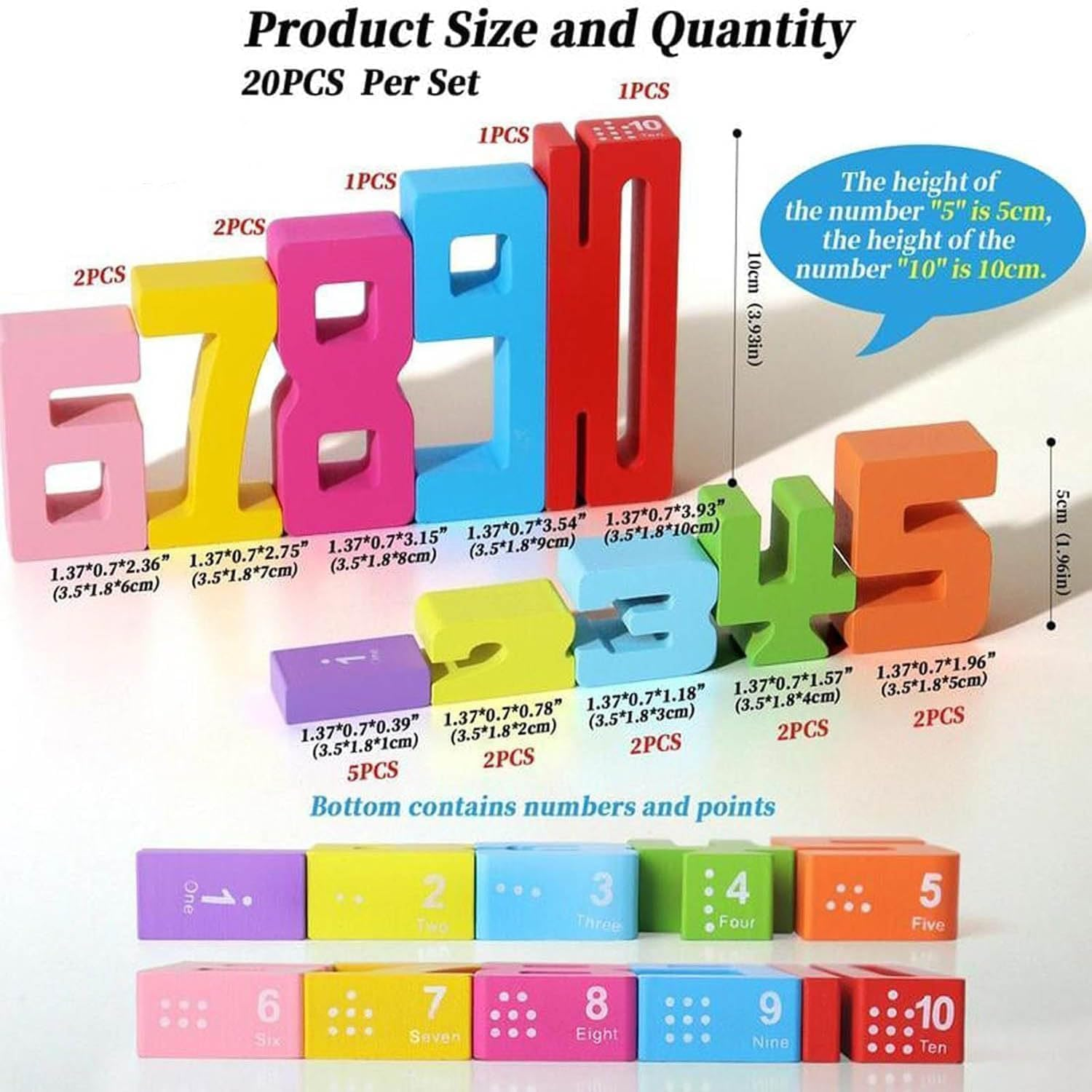 Wooden Number Building Blocks, Montessori Wooden Number Building Blocks, Friends of Ten Blocks, Number Blocks for 3+ Years Old Kids 1-10 Number Game Balance Competition Toy (1 Set / 20 Pcs) image number 5