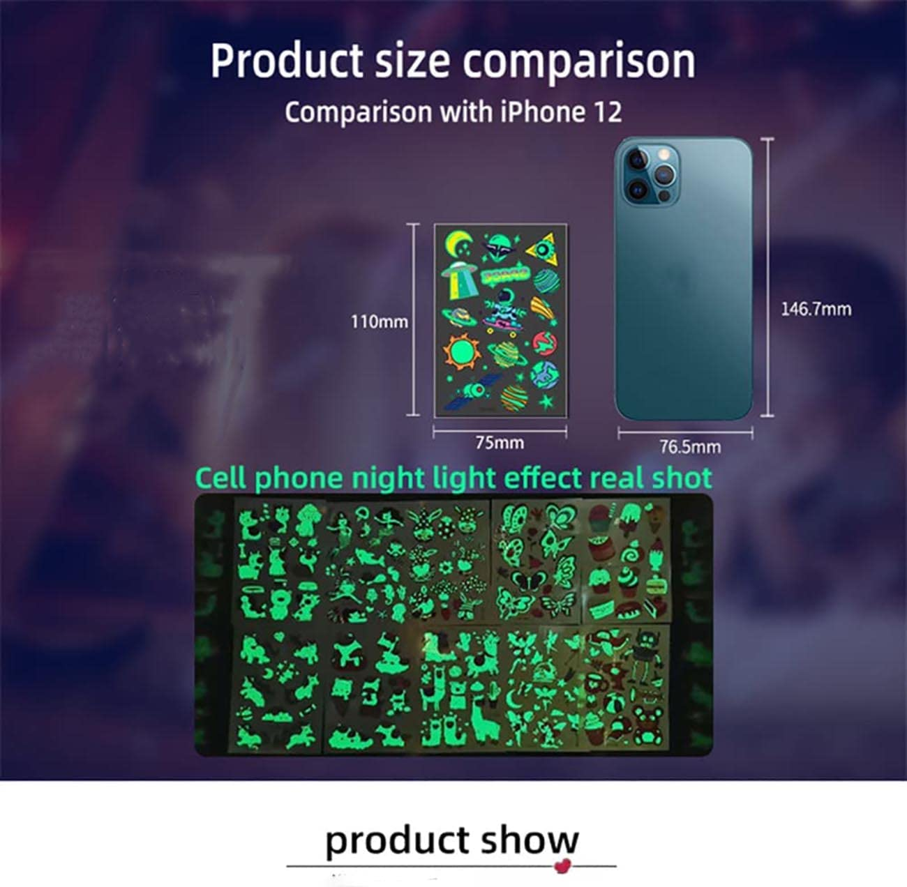 BEETIY 30 Sheets Luminous Tattoo Stickers, Glow Temporary Tattoos for Kids Waterproof Luminous Tattoo Sticker Glow Mixed Assorted image number 4