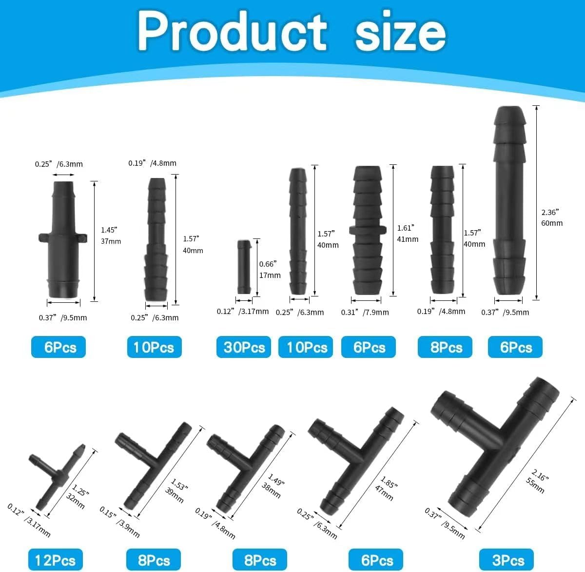 113 Pcs Vacuum Connector Kit, Including Hose Tee Connectors and Hose Reducer Connectors, 12 Sizes Automotive Vacuum Tubing Connector for Replacing Vacuum Hoses image number 1