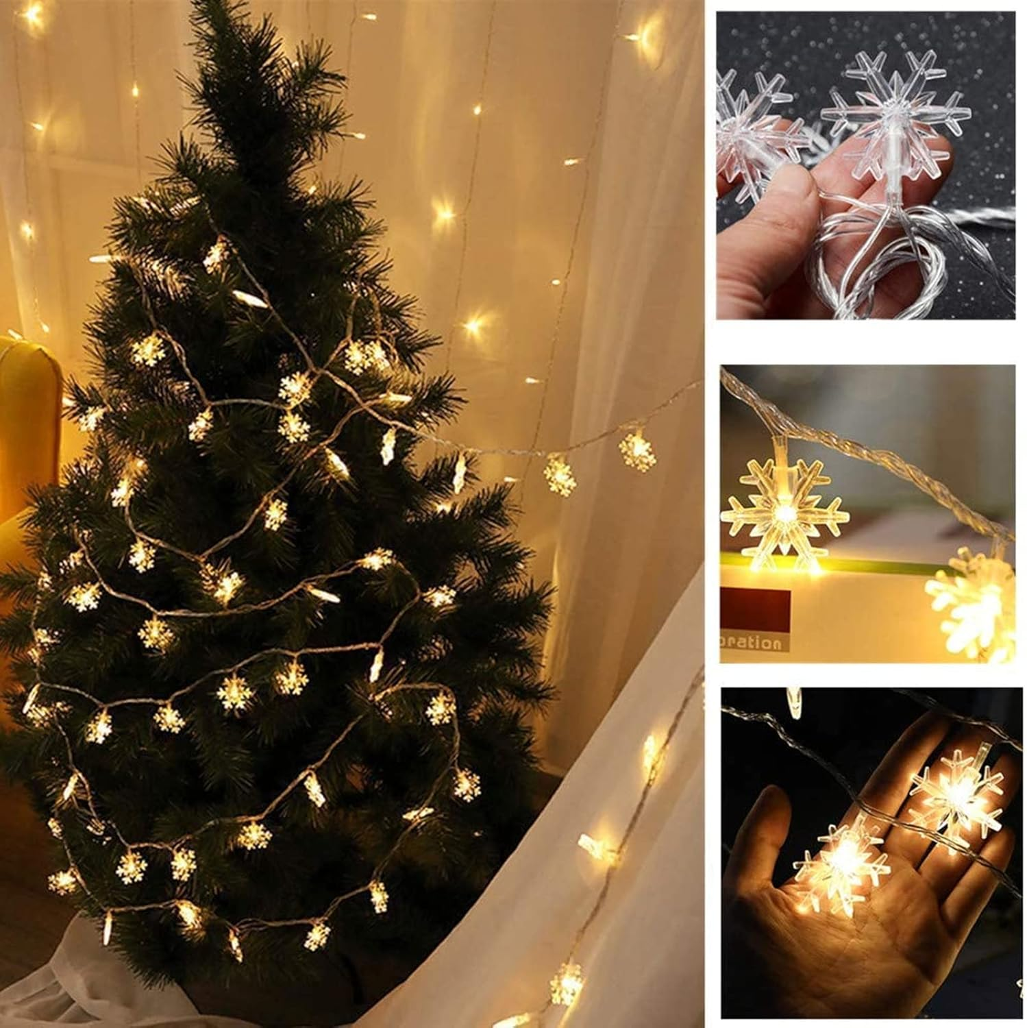 MILEXING Christmas Lights, Snowflake String Lights 19.6 Ft 40 LED Fairy Lights Battery Operated Waterproof for Xmas Garden Patio Bedroom Party Decor Indoor Outdoor Celebration Lighting (Warm Color) image number 5