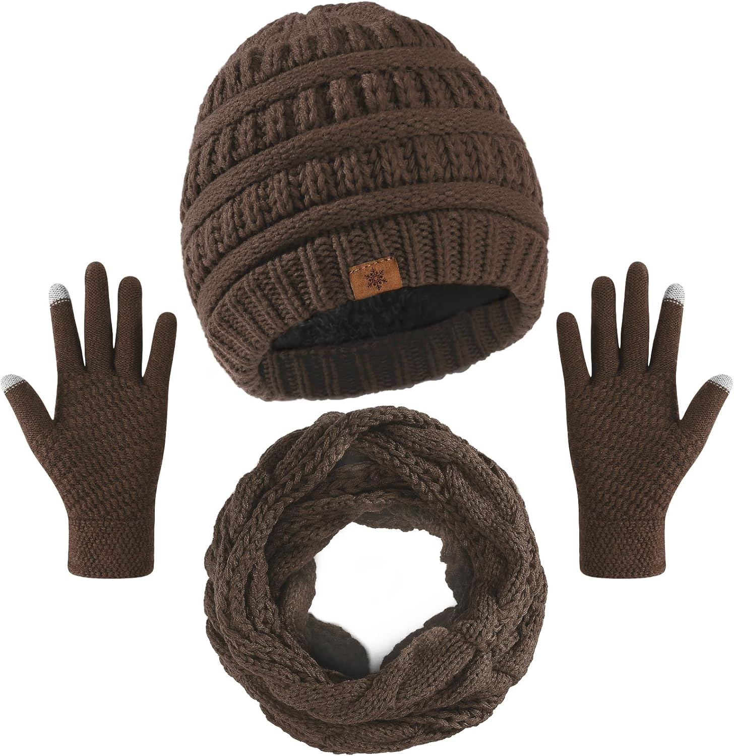 Winter Beanie Hat Scarf Gloves Set, Warm Knit Winter Hats Touchscreen Gloves Thick Neck Warmer Winter Scarf for Women