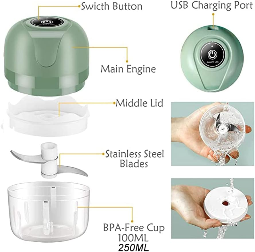 APRIME ADDA Mini Garlic Food Chopper, Electric Veggie Chopper, Grinder Masher , Portable Rechargeable Blender to Vegetable,Wireless RJ-002 RJ-002 image number 6