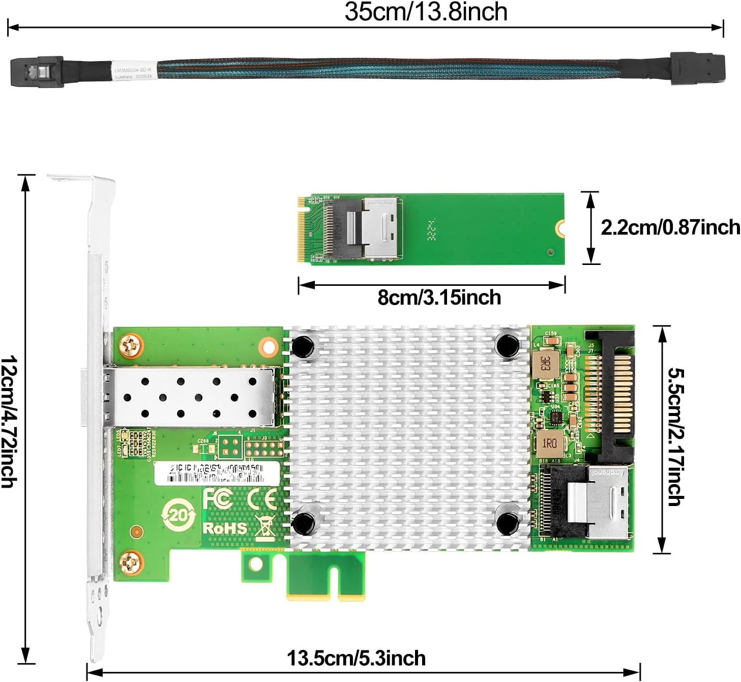 Vogzone M.2 to 10Gbe SFP+ NIC, Single SFP+ Port with Intel 82599 Chip, M.2 + M Key + SFF-8087 with 35Cm(13.7In) Cable, 10 Gigabit Network Card for Windows, Linux, UEFI image number 5