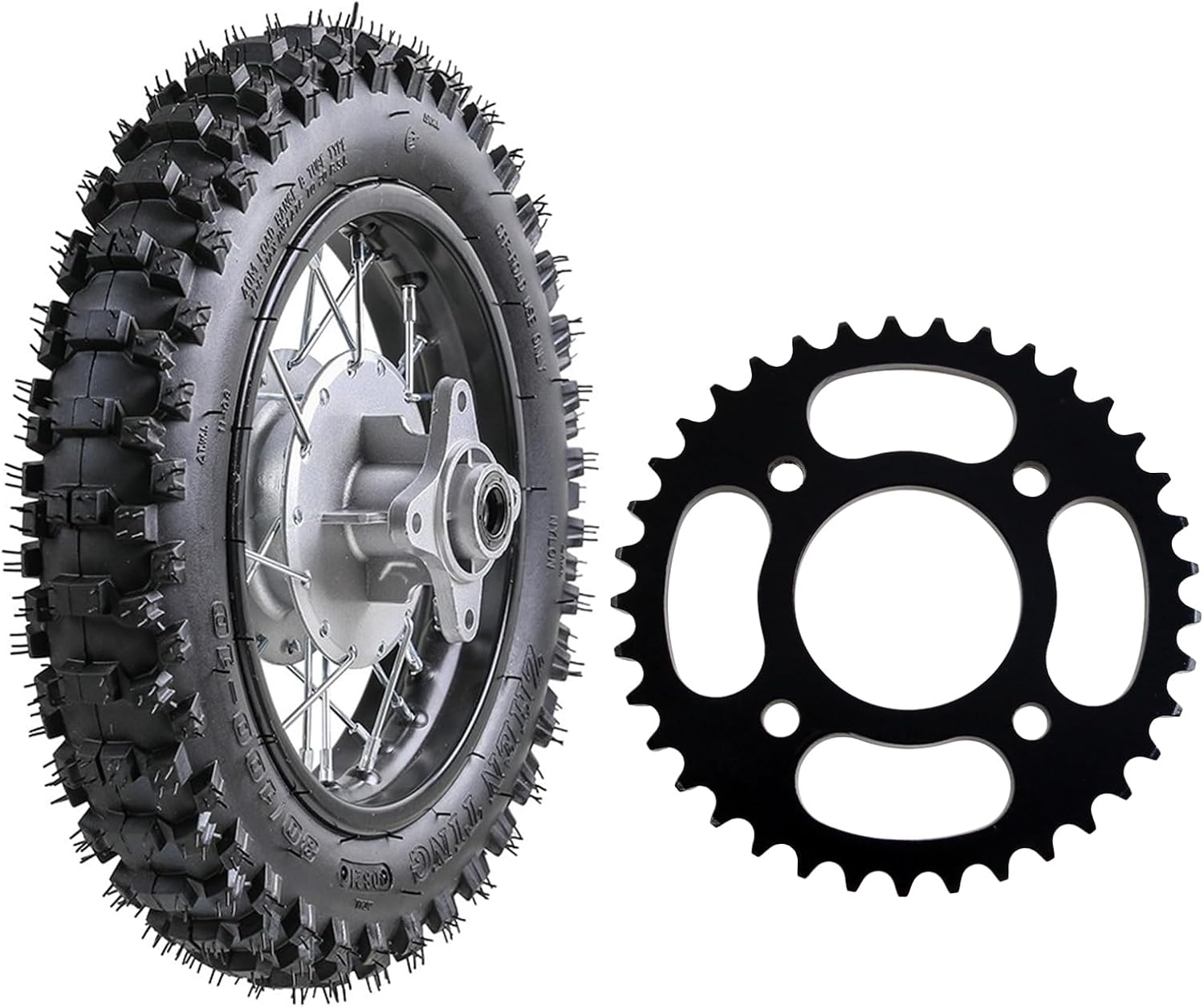 10" Rear Wheel 3.00-10 80/100-10 Dirt Bike Tire and Inner Tube and 1.6X10 Rim Drum Brake + 420 37T Sprocket for CRF50 XR50 Pit Bike 50Cc 70Cc 90Cc 110Cc 125Cc Motocross off Road