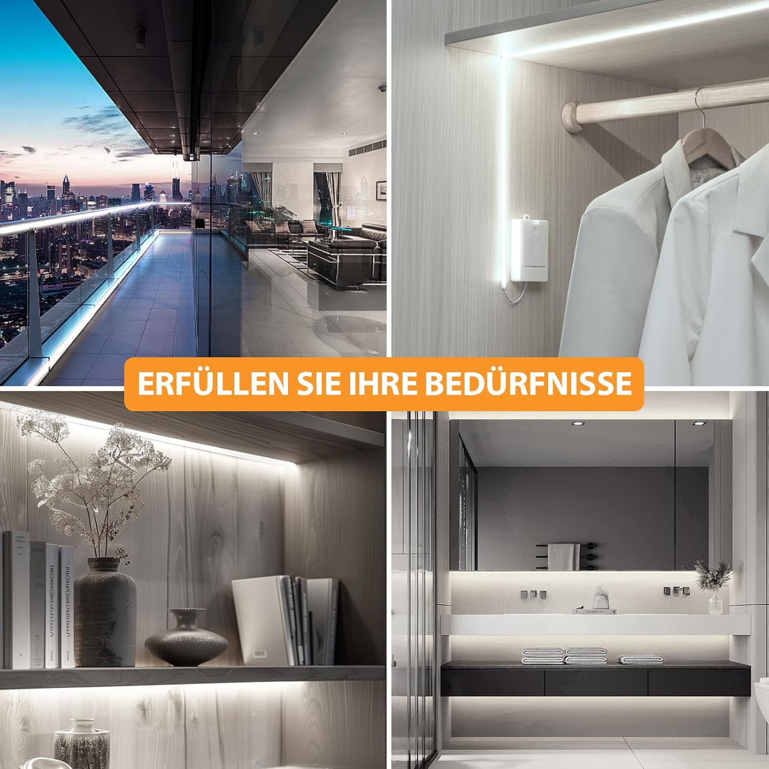 Pack of 3 COB LED Strips, Battery Operated, 1 M 320 LED Strip, 90+ Colour Rendering Efficiency, 6000 K Self-Adhesive Light Strip for Cupboards, Stairs, Beds, Laundry Room image number 2