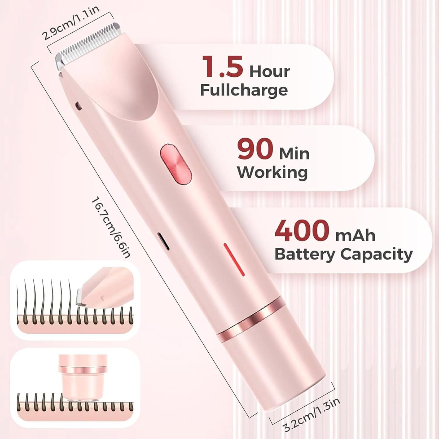 Quokkachic Shaver for Women 2 in 1 Electric Lady Shaver,Rechargeable Double Headed Hair Remover,Ipx7 Waterproof Wet & Dry Electric Razors,For Bikini Underarms Legs Arms Body Face (Pink) image number 1